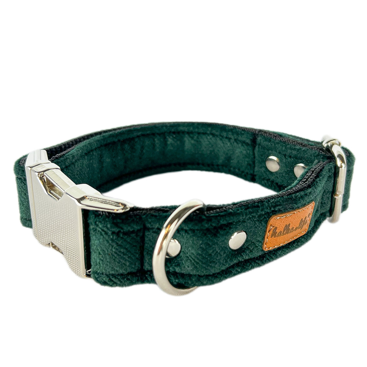 DURABLE DOG COLLAR, VELOUR DOG COLLAR - BOTTLE GREEN, L