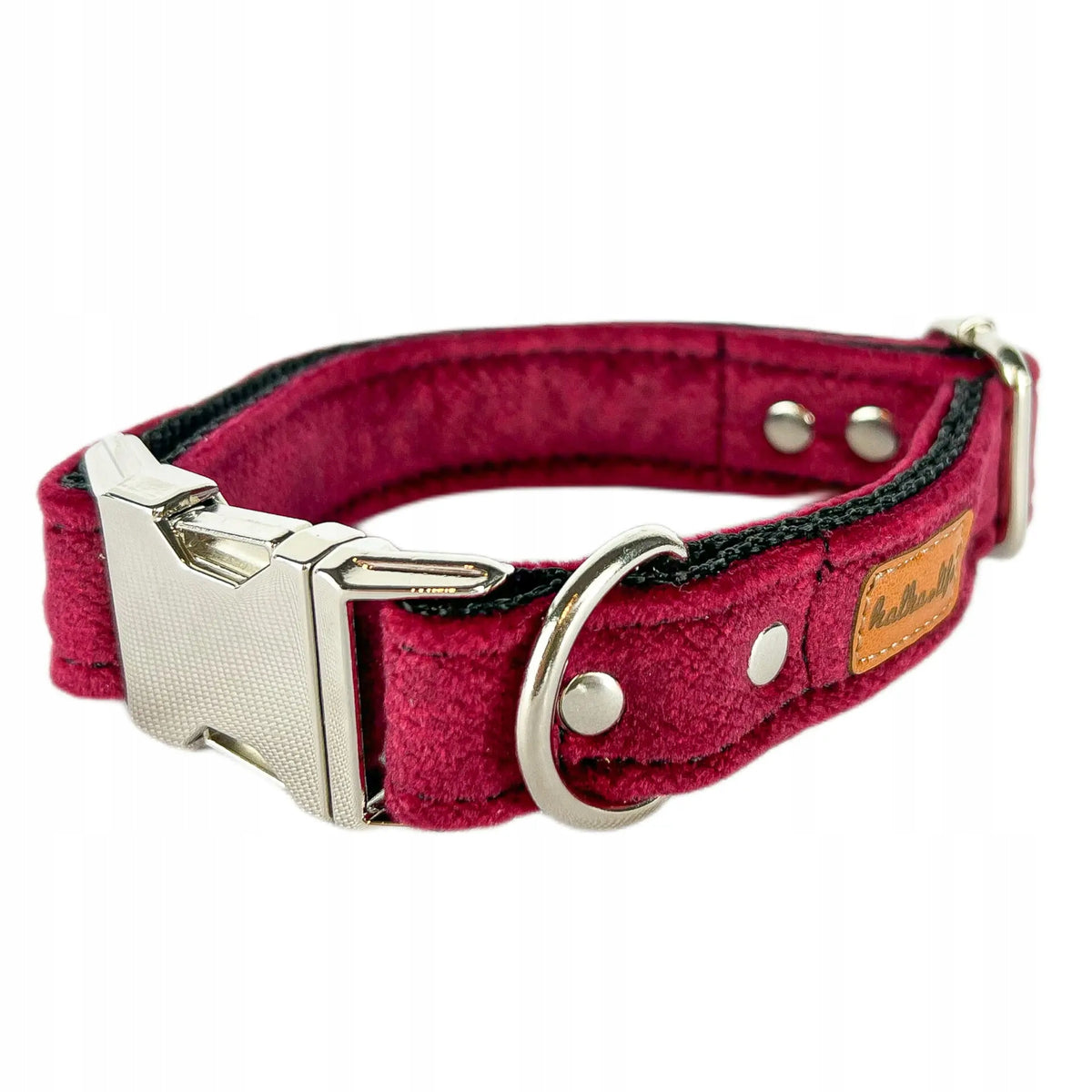 DURABLE VELOUR DOG COLLAR - CHERRY, RED, XS, METAL BUCKLE Manufacturer code COLLVELW
