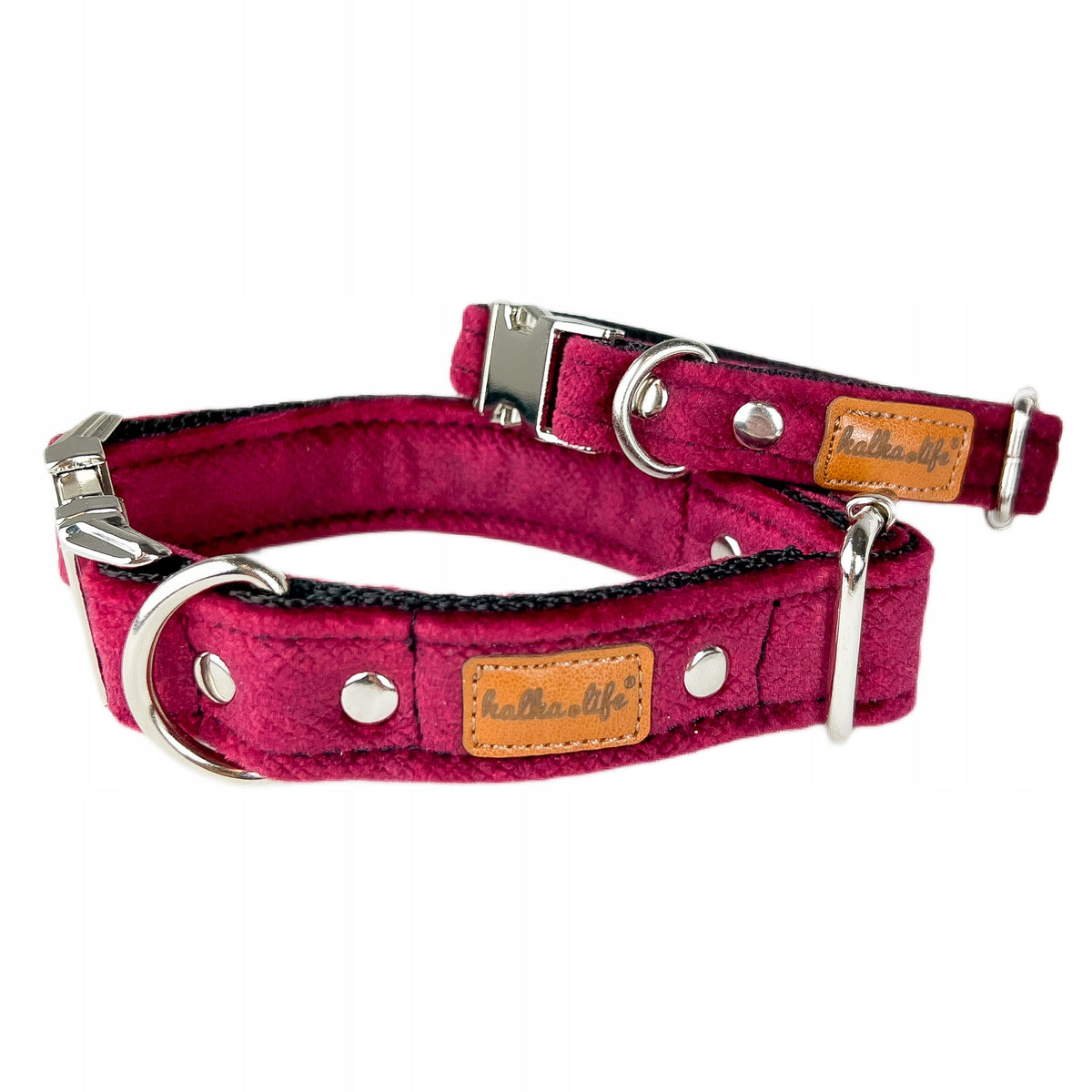 DURABLE VELOUR DOG COLLAR - CHERRY, RED, XS, METAL BUCKLE