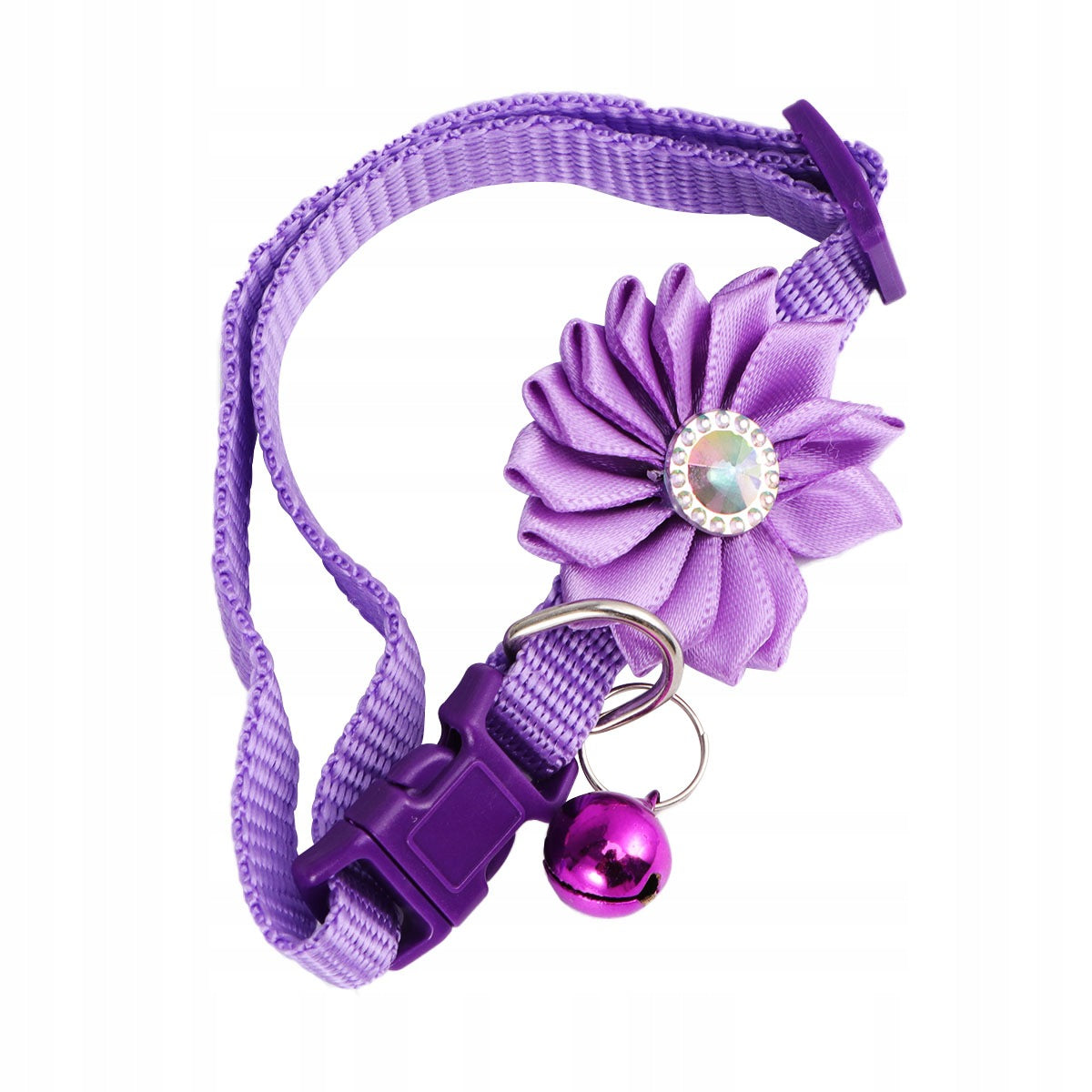 DURABLE VIOLET PET COLLAR WITH BELL AND FLOWER FOR CATS