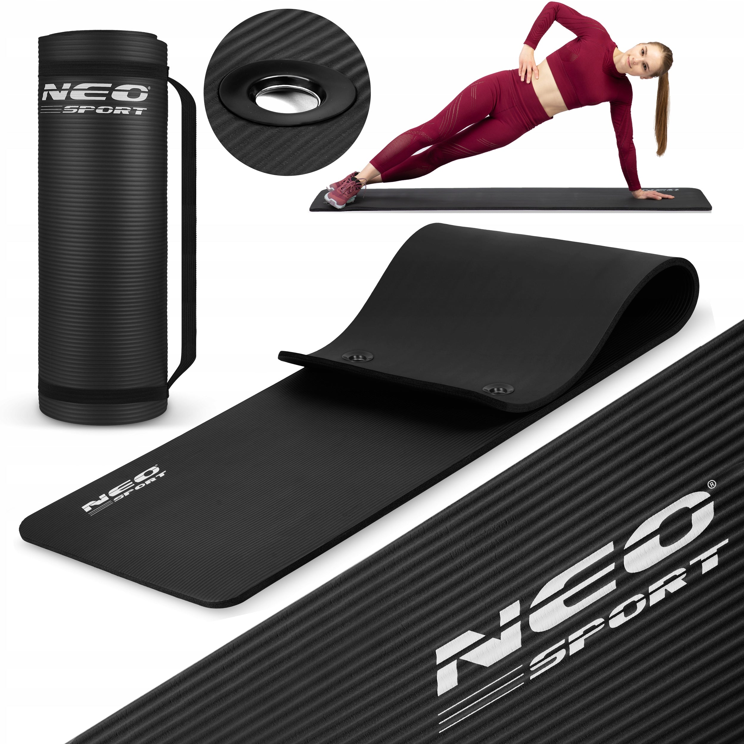 Gymnastikmatte Neo-Sport NS-923, 183x60x1,5 cm, schwarz 