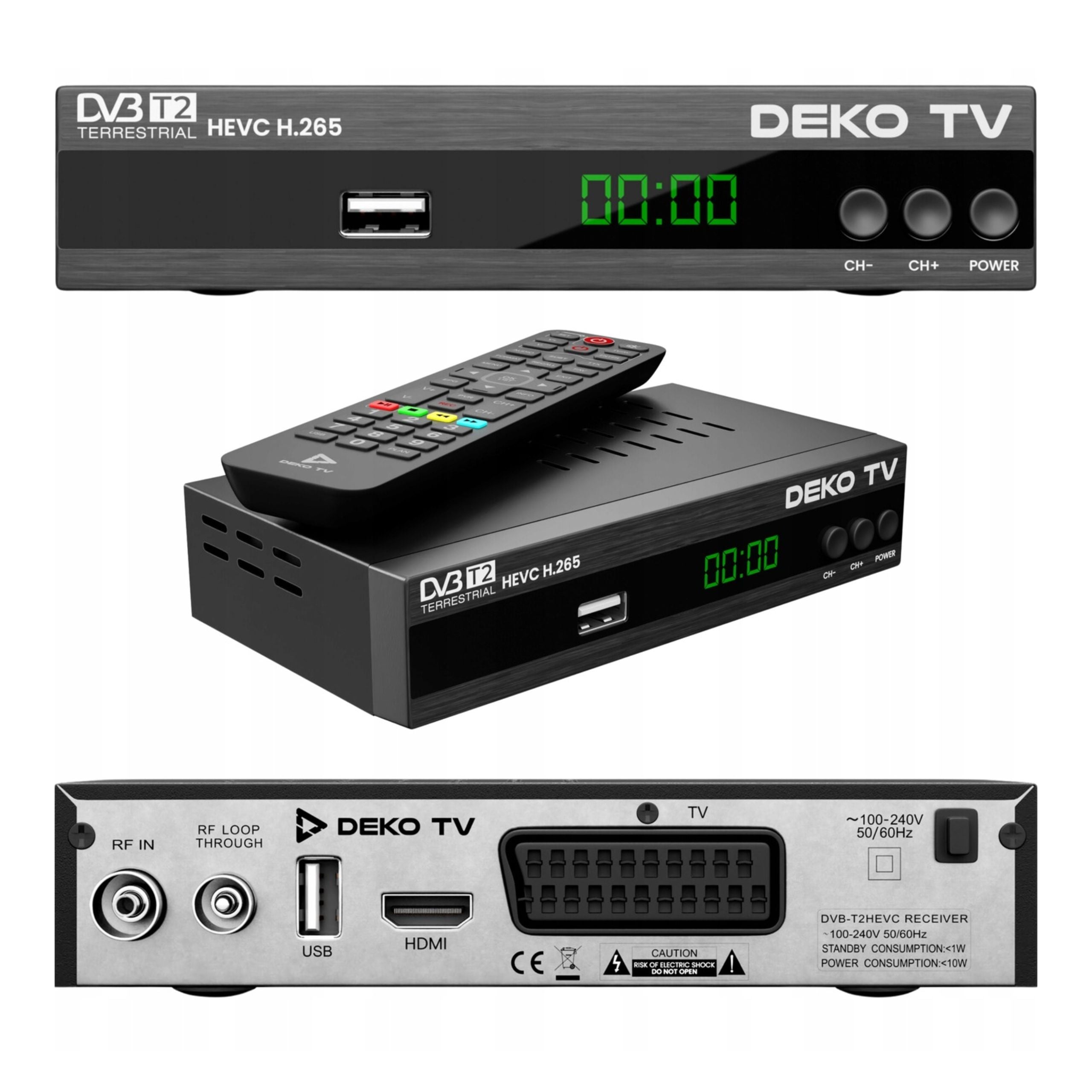 DVB-T2 DECODER TUNER for TERRESTRIAL TV HEVC H.265 DEKOTV2 Remote control