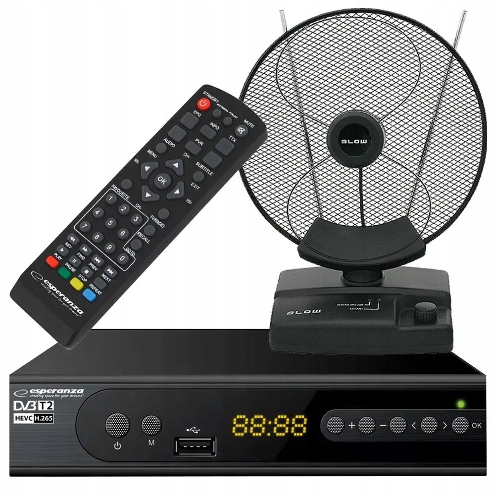 DVD-T2 HEVC DIGITAL TERRESTRIAL TV TUNER + INDOOR ROOM ANTENNA Model EV106/ATD17