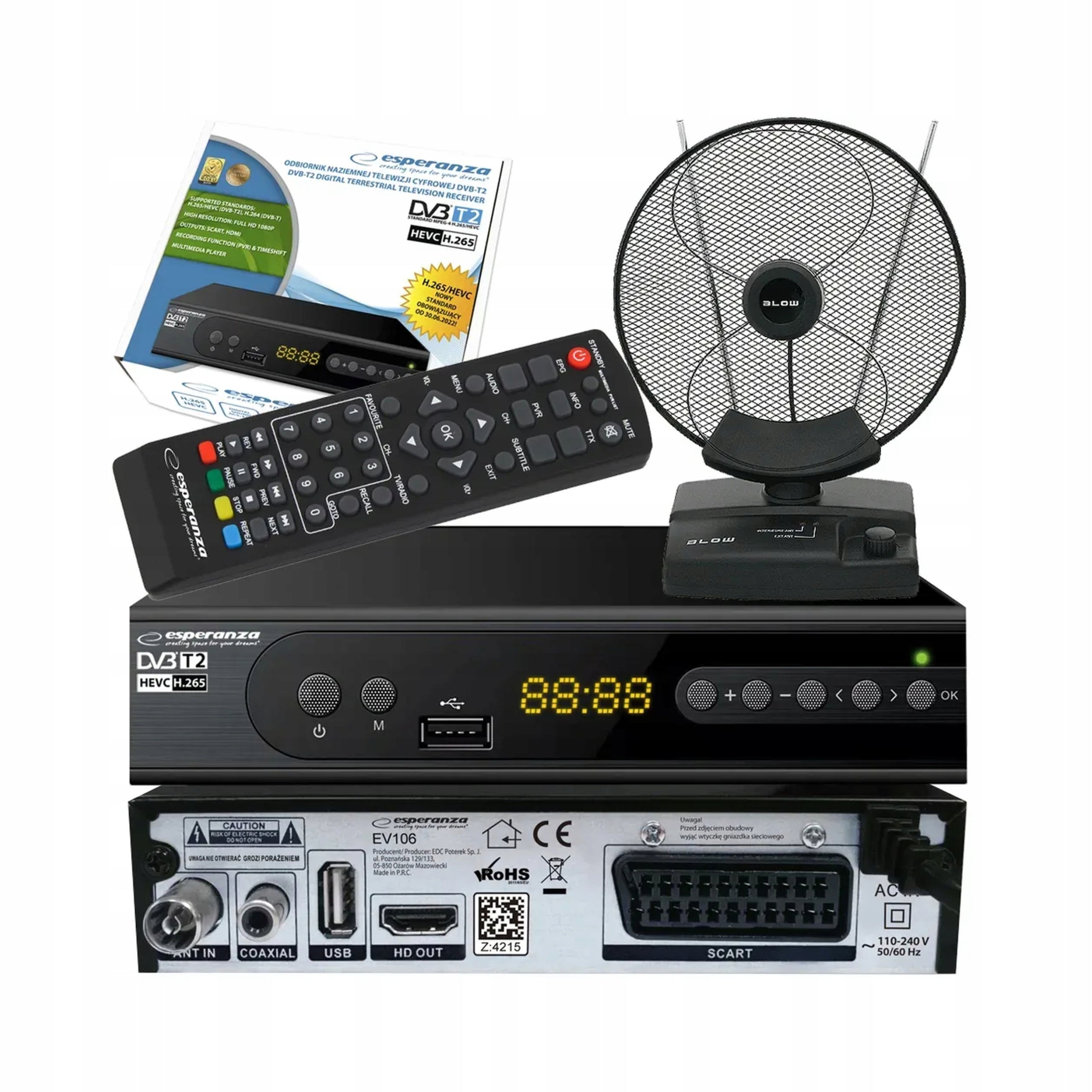 DVD-T2 HEVC DIGITAL TERRESTRIAL TV TUNER + INDOOR ROOM ANTENNA