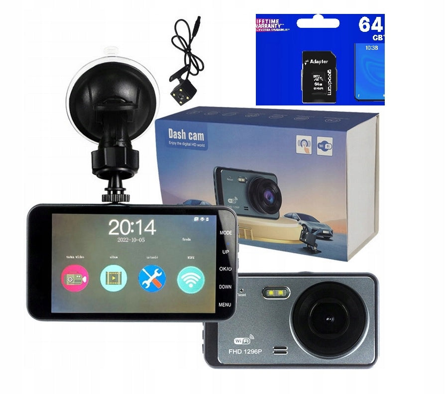 DVR DASH CAM 1296P FHD WIFI 64GB