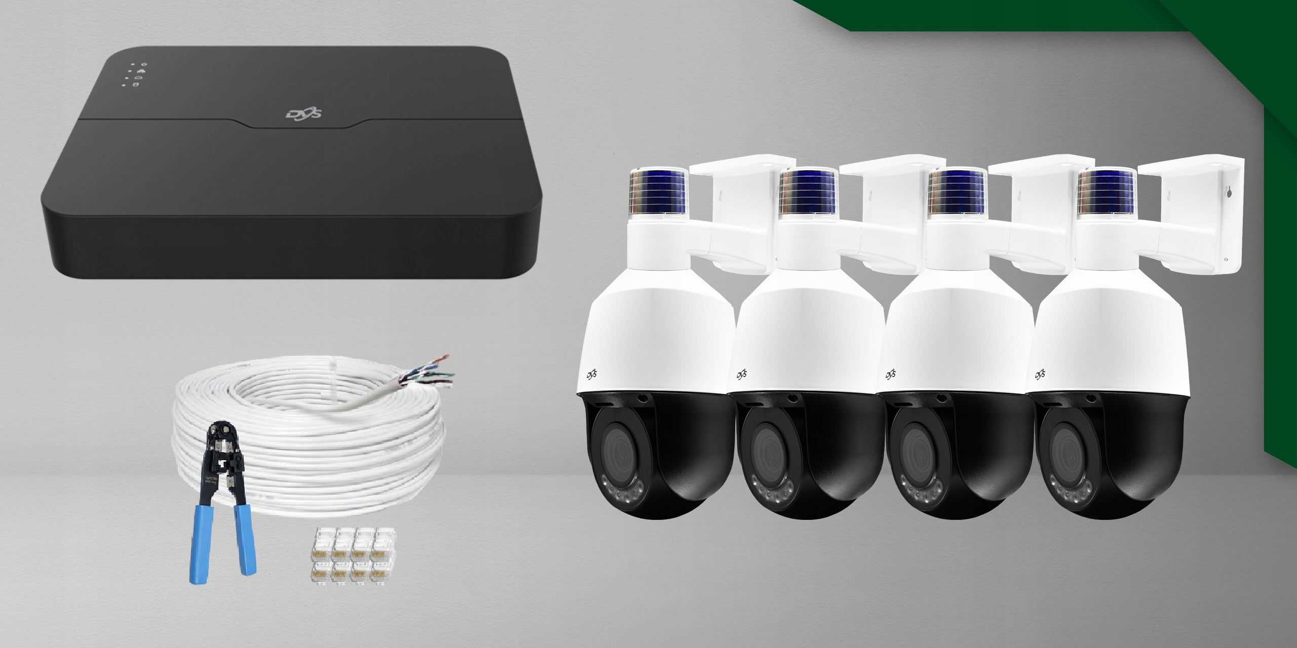 DVS surveillance kit 4 PTZ PoE 5Mpx zoom audio AI cameras Packaging status original