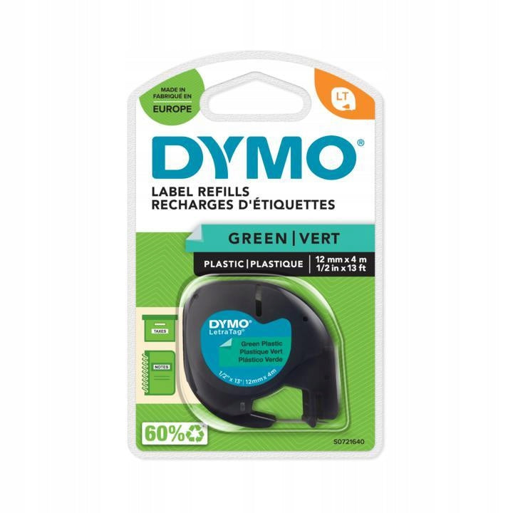 DYMO LETRATAG 12mm/4m plastic green tape