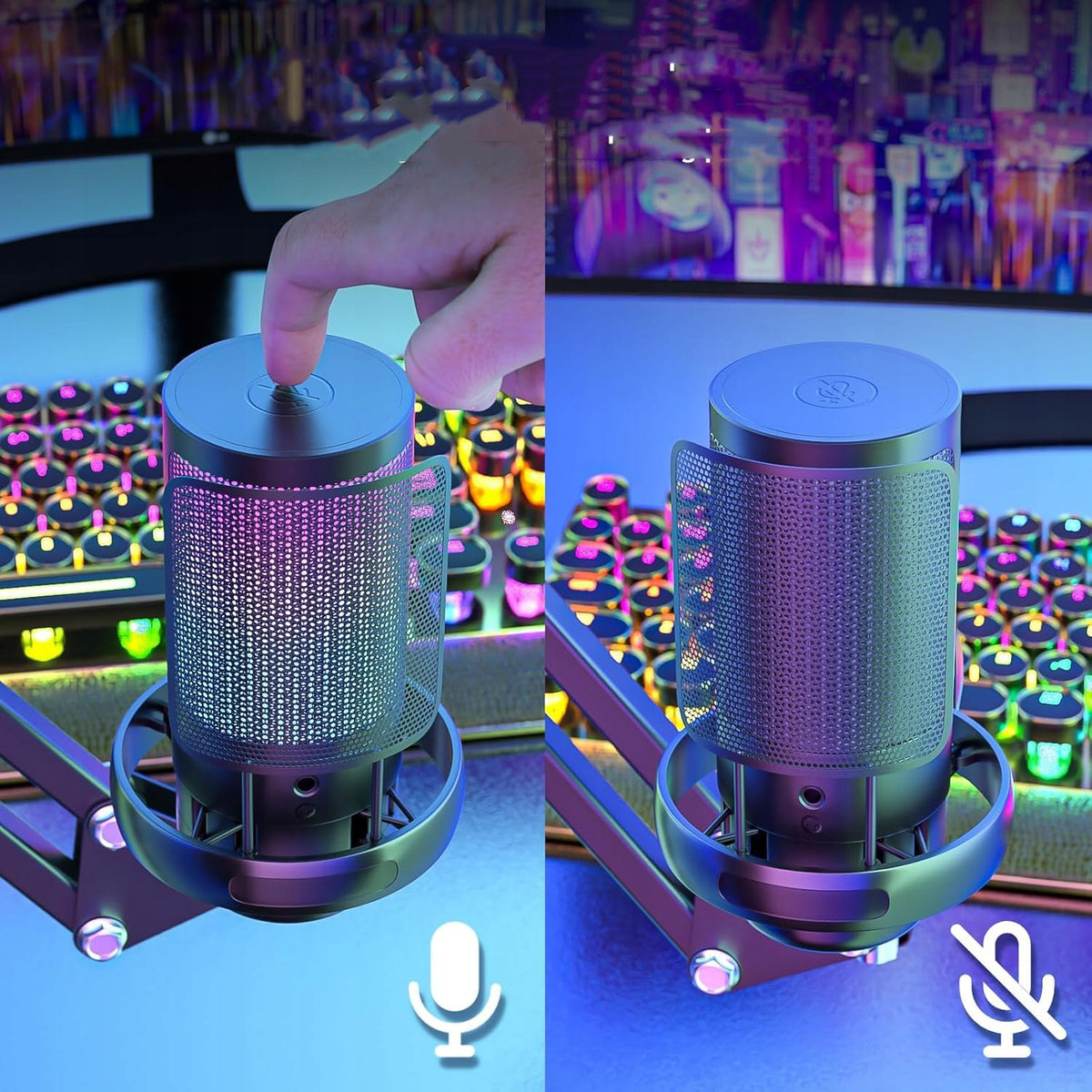 DYNAMIC RGB GAMING MICROPHONE, USB MICROPHONE FOR STREAMING Manufacturer code MIKROFON STUDYJNY USB POJEMNOŚCIOWY GAMINGOWY