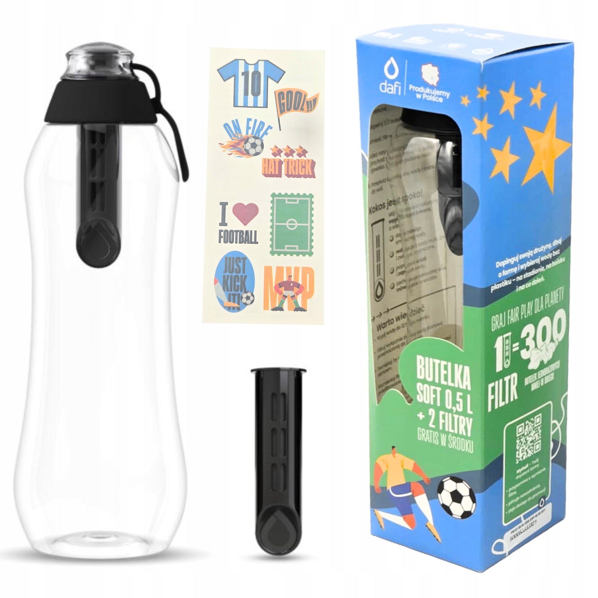 Dafi Soft Filter Bottle 0,5l Black 2 filters Tattoos football