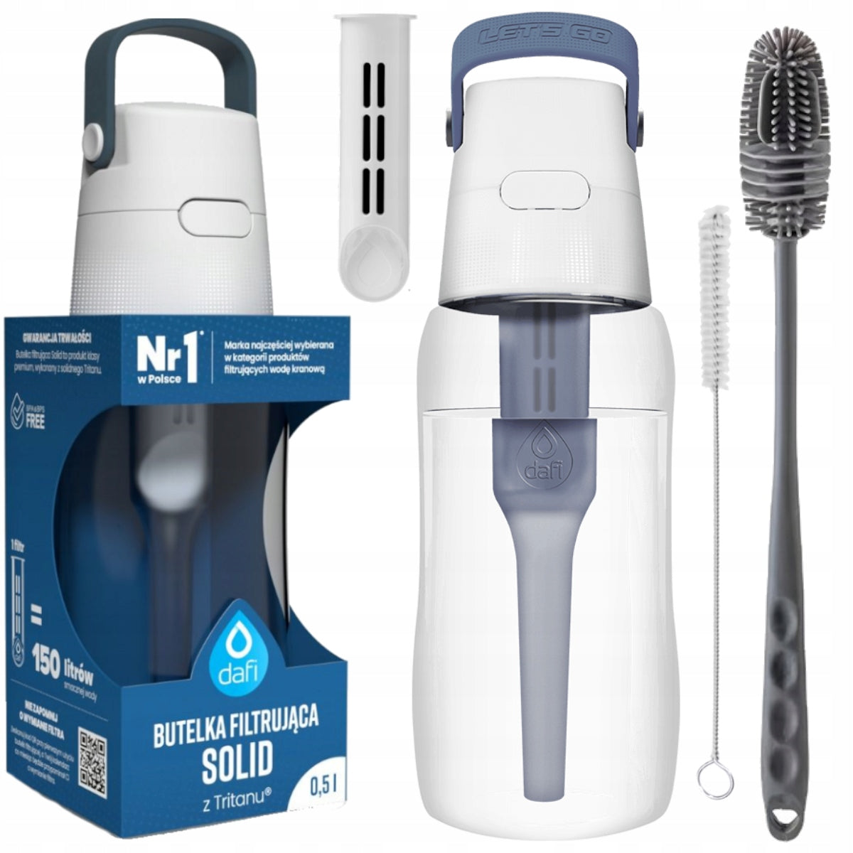 Dafi Solid 0,5 denim bottle + bottle brushes for tubes and mouthpieces