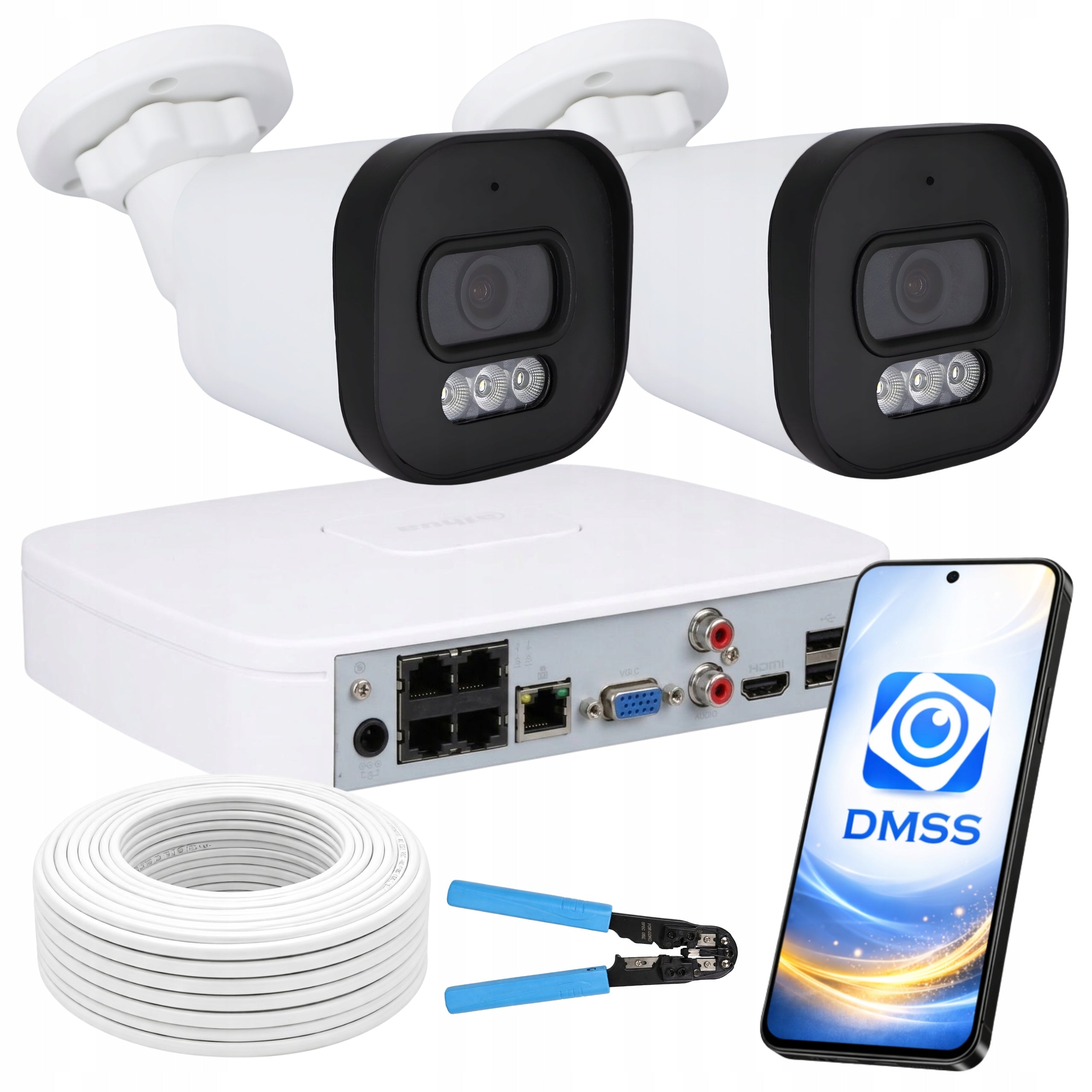 Dahua Home Surveillance Kit 2 Outdoor PoE IP Cameras 4Mpx DUAL LIGHT