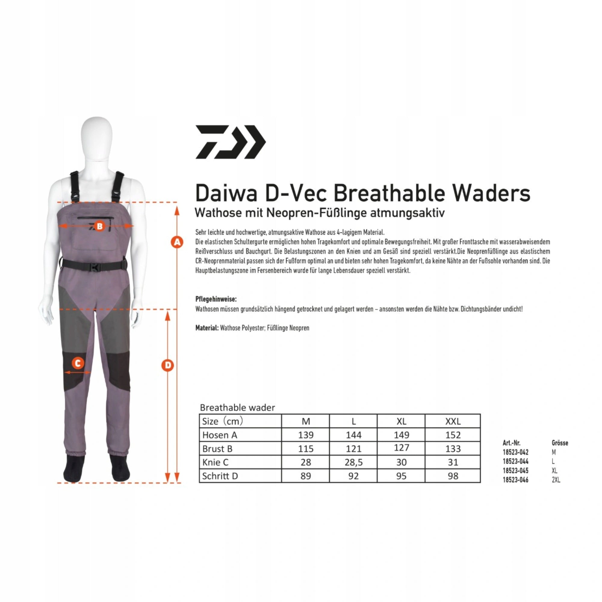 Daiwa D-Vec Breathable Waders - Size XXL Manufacturer code 18523-046