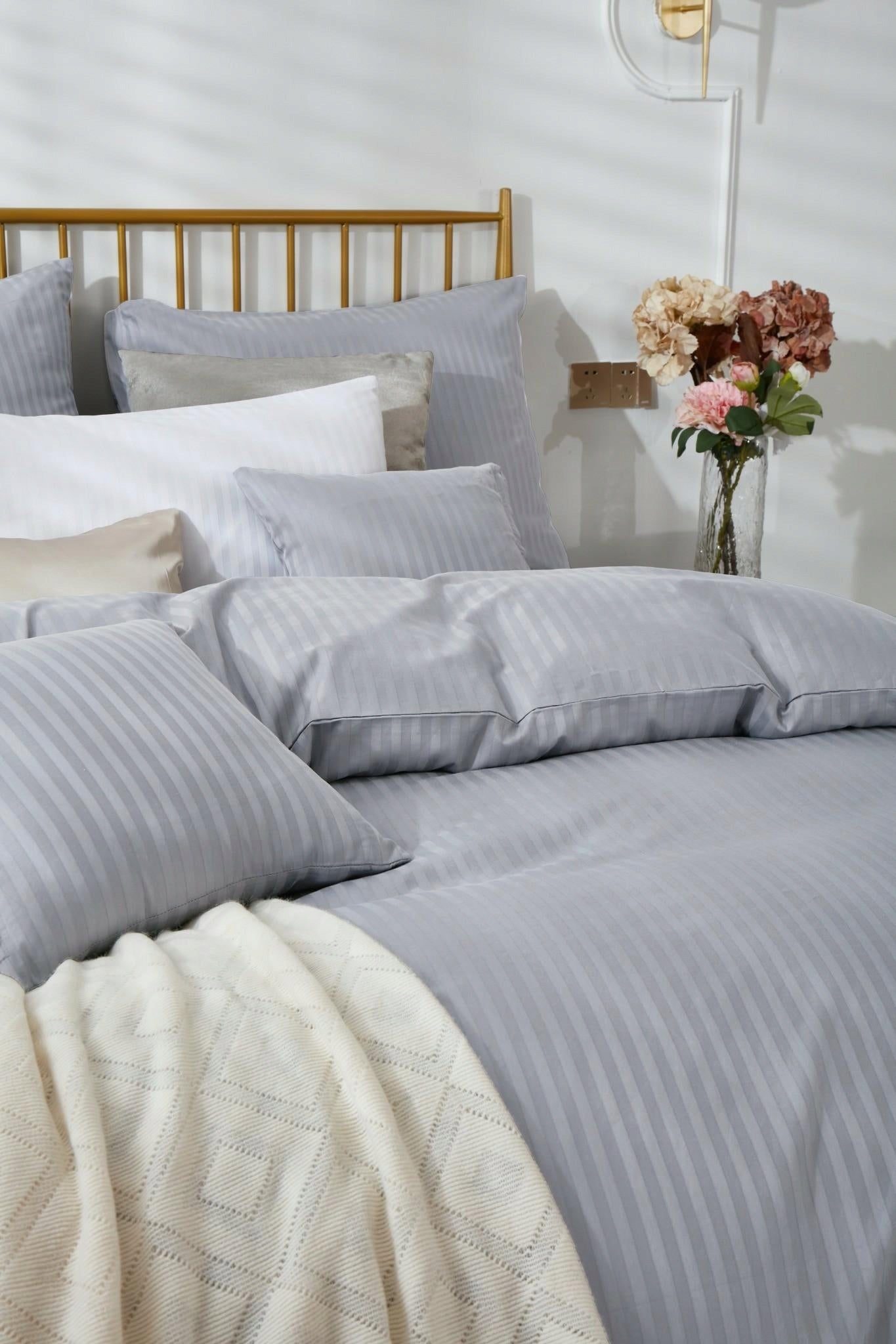 Damask bedding 140x200 grey light striped - Classic Line Packaging status original