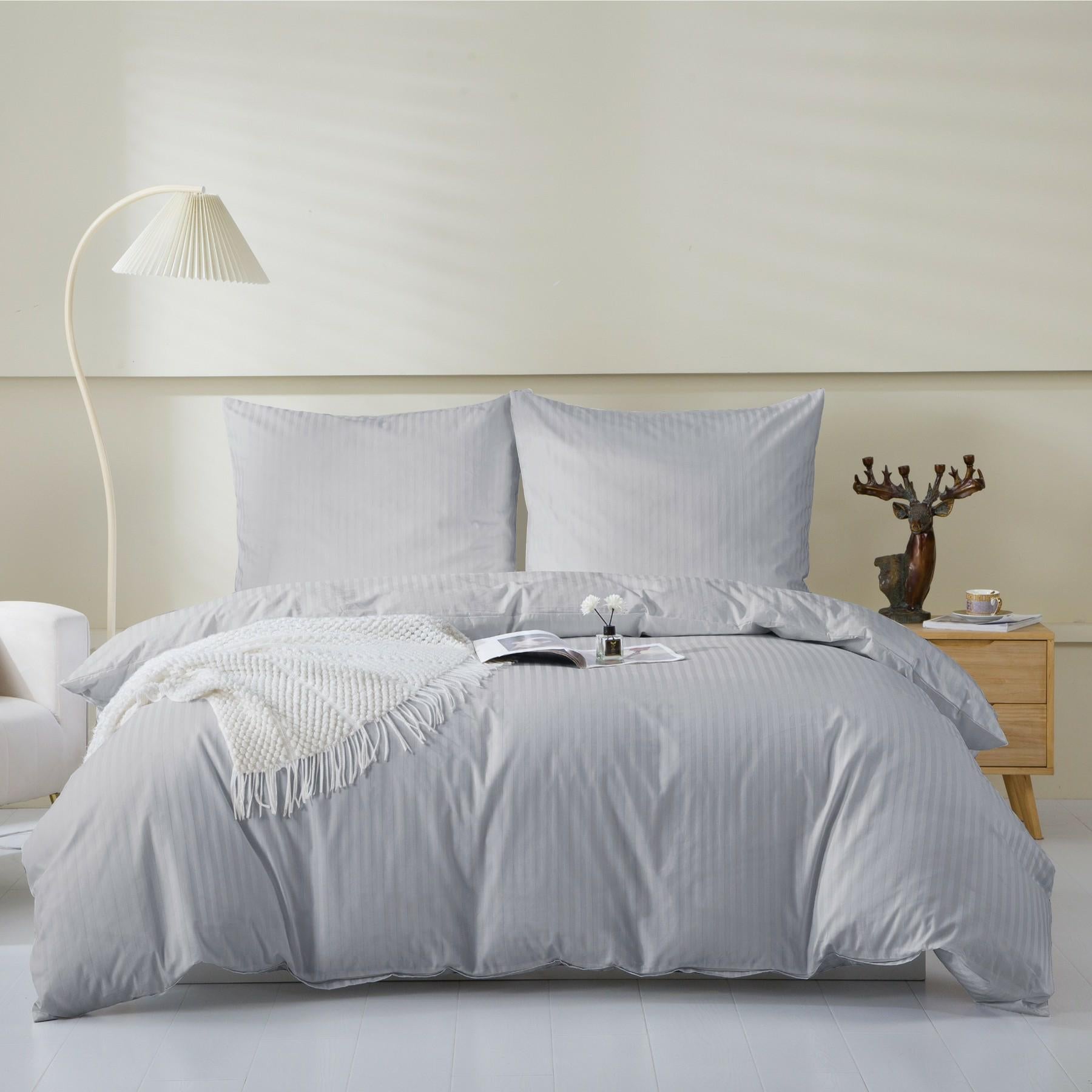 Damask bedding 140x200 grey light striped - Classic Line
