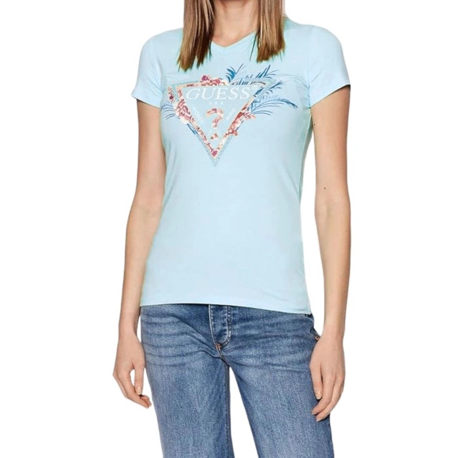 Marškinėliai moterims Guess Jeans W2GI06J1311, mėlyni