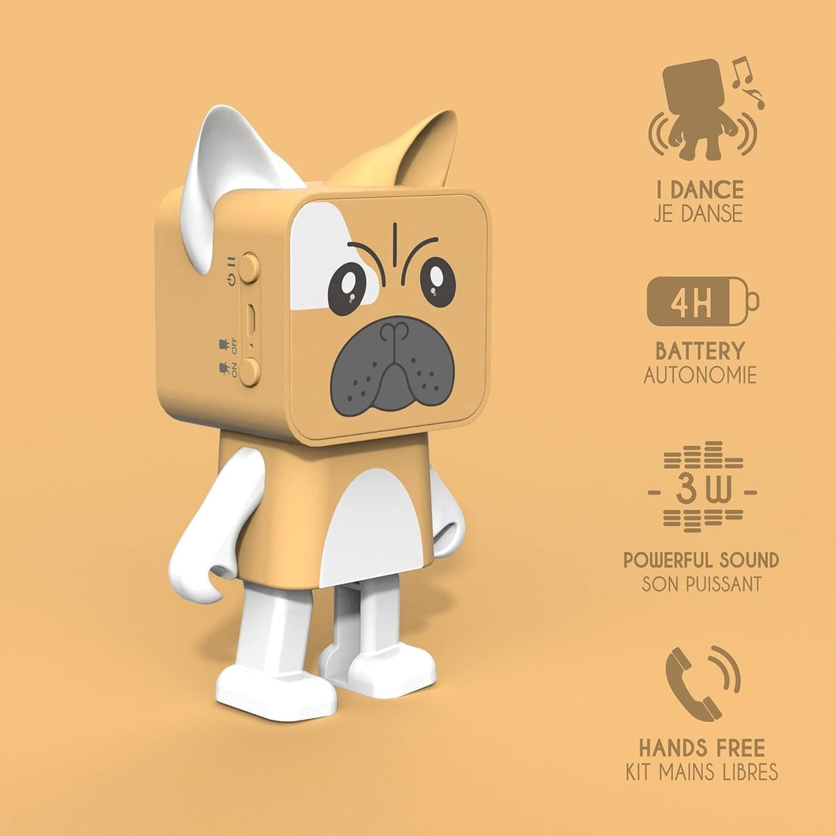 Dancing Dog Speaker BULLDOG Bluetooth Dancing Animal Mobility On Board Color brown