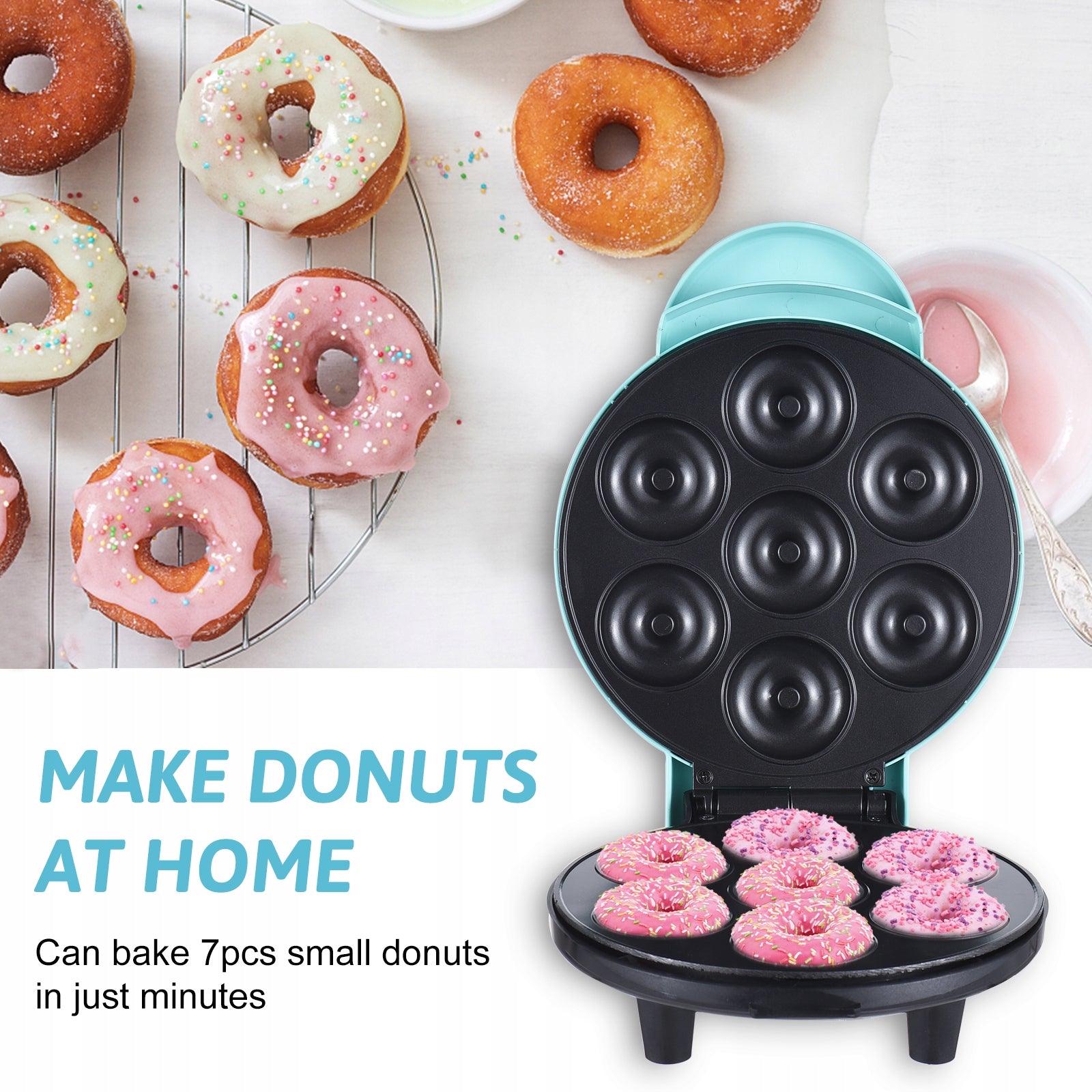 Dash Mini Donut Maker Machine Makes 7 Donuts 700W Double Sided XA