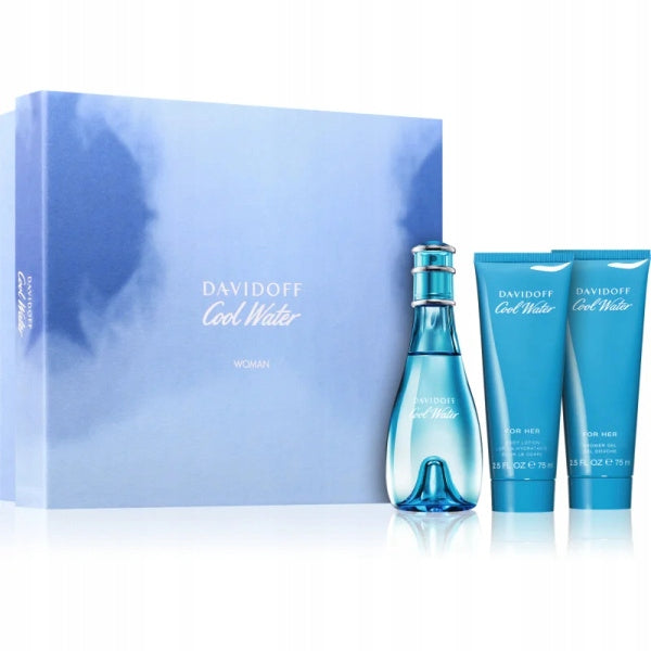 Davidoff Cool Water Woman eau de toilette EDT 100ml + Gel 75ml +Balsam 75ml Brand Davidoff