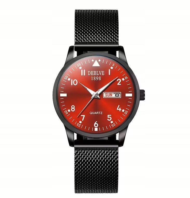 Day-Date watch luminous red dial readable sport