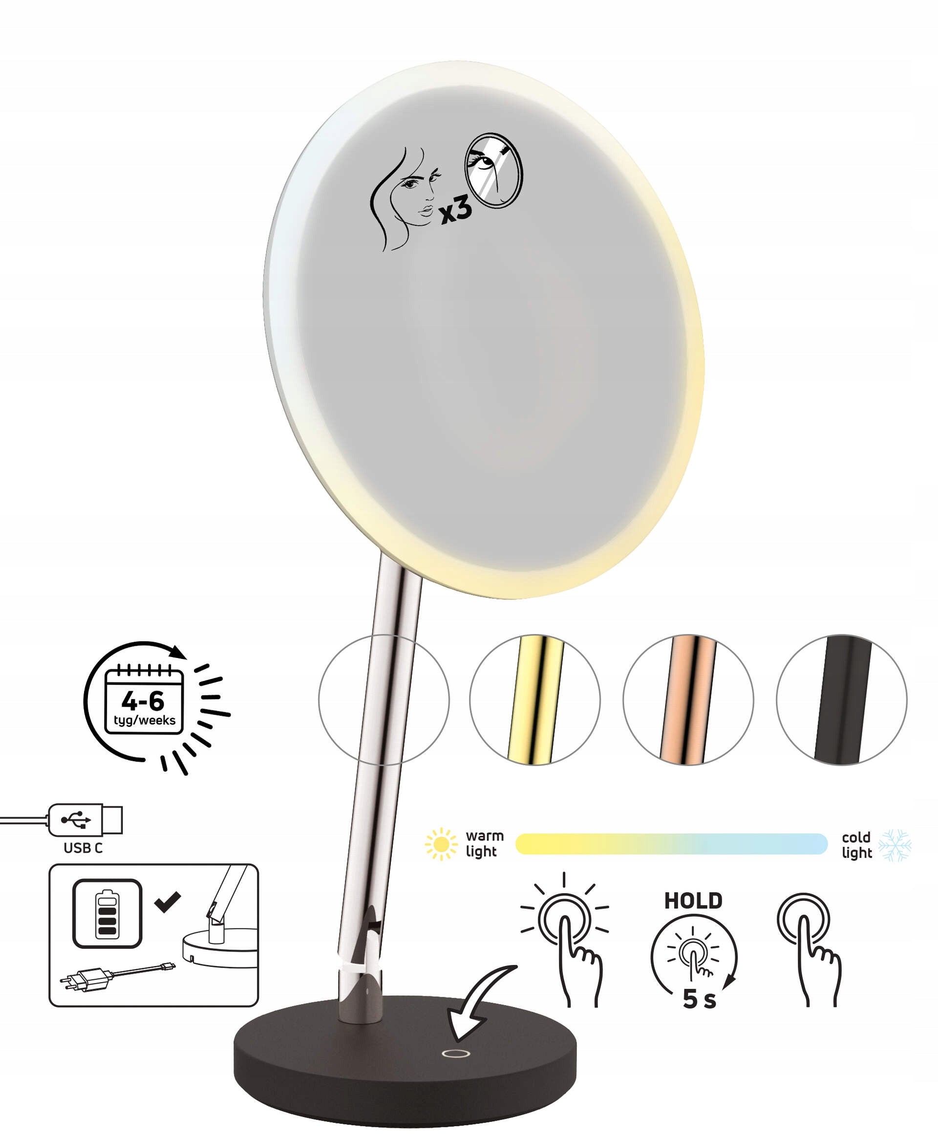 Kosmetikspiegel mit LED Deante Silia ADI_0812, Chrom 