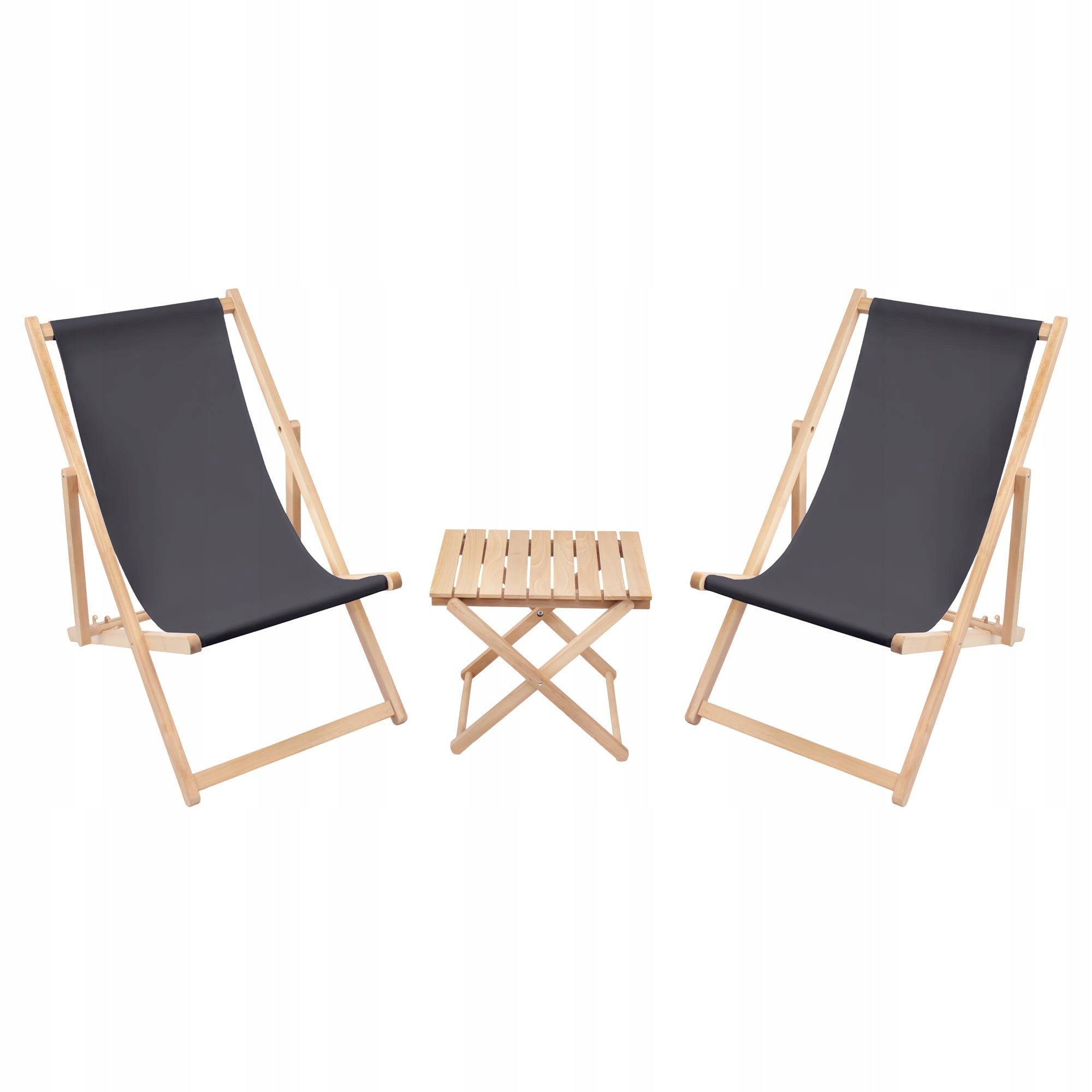 Deckchair Wooden Coffee Table Set Deckchairs Set 2pcs Beach Garden
