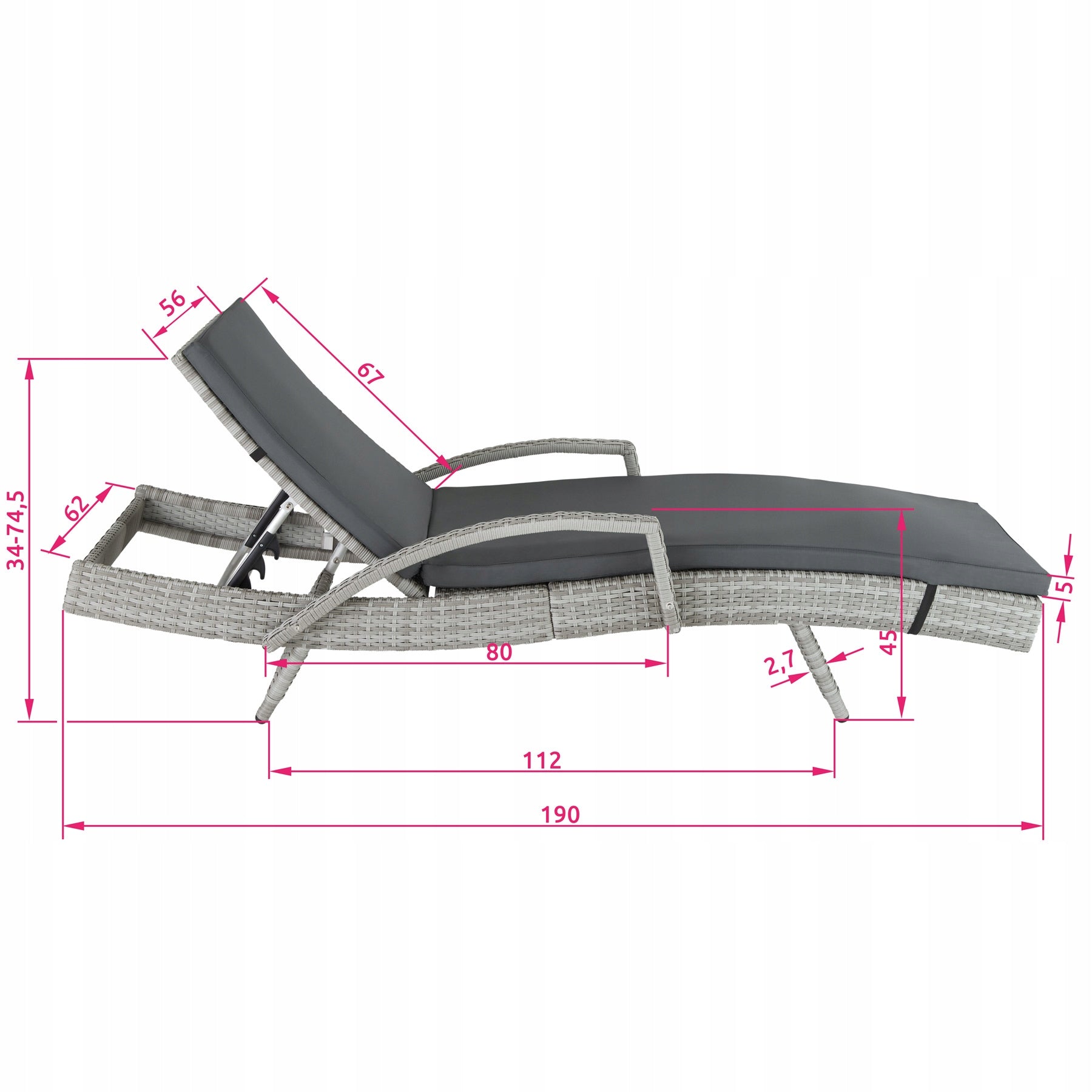 Deckchair with aluminium and rattan Océane Frame material synthetic rattan