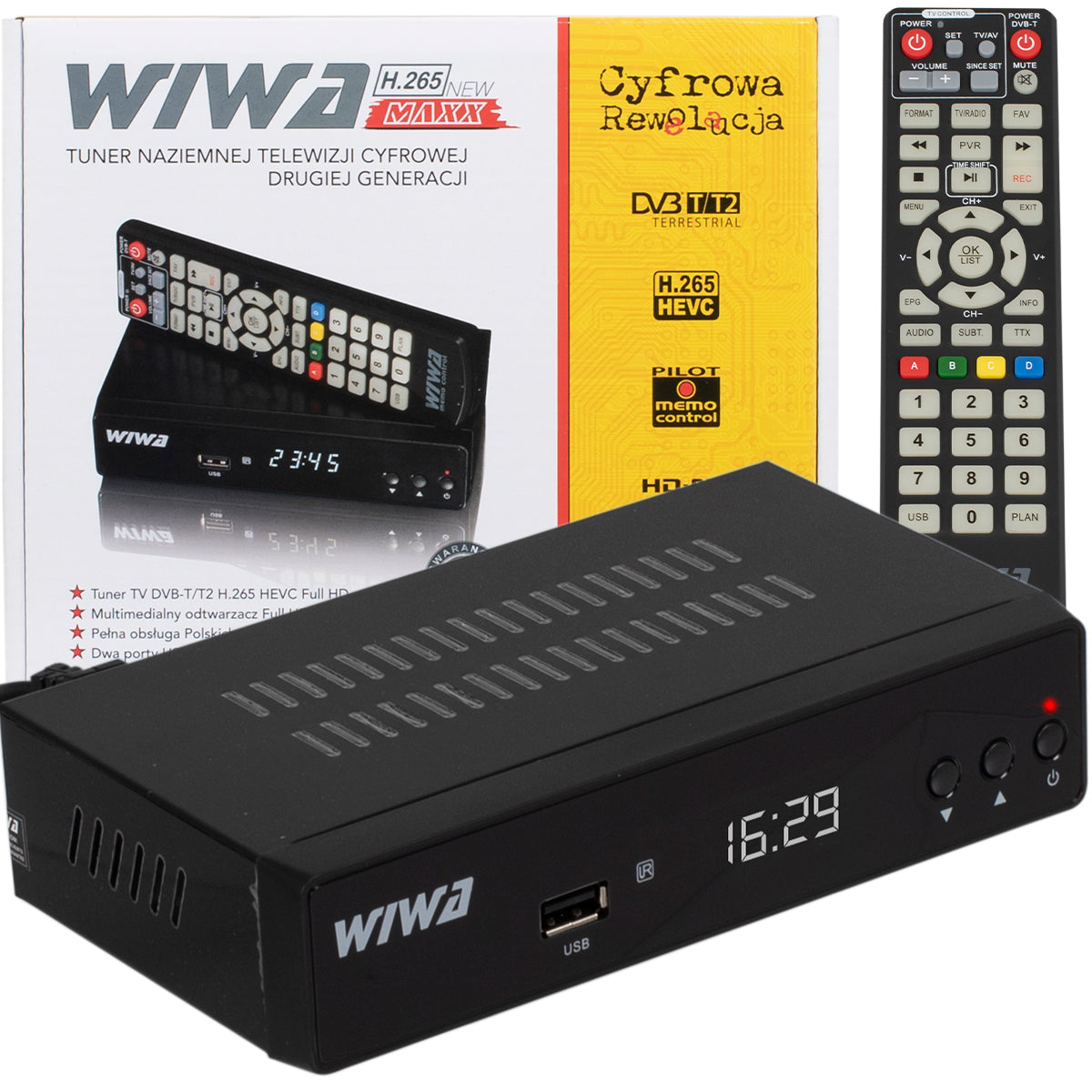 Decoder Terrestrial TV Tuner Wiwa DVB-T2 H.265 MAXX EPG PVR COAXIAL