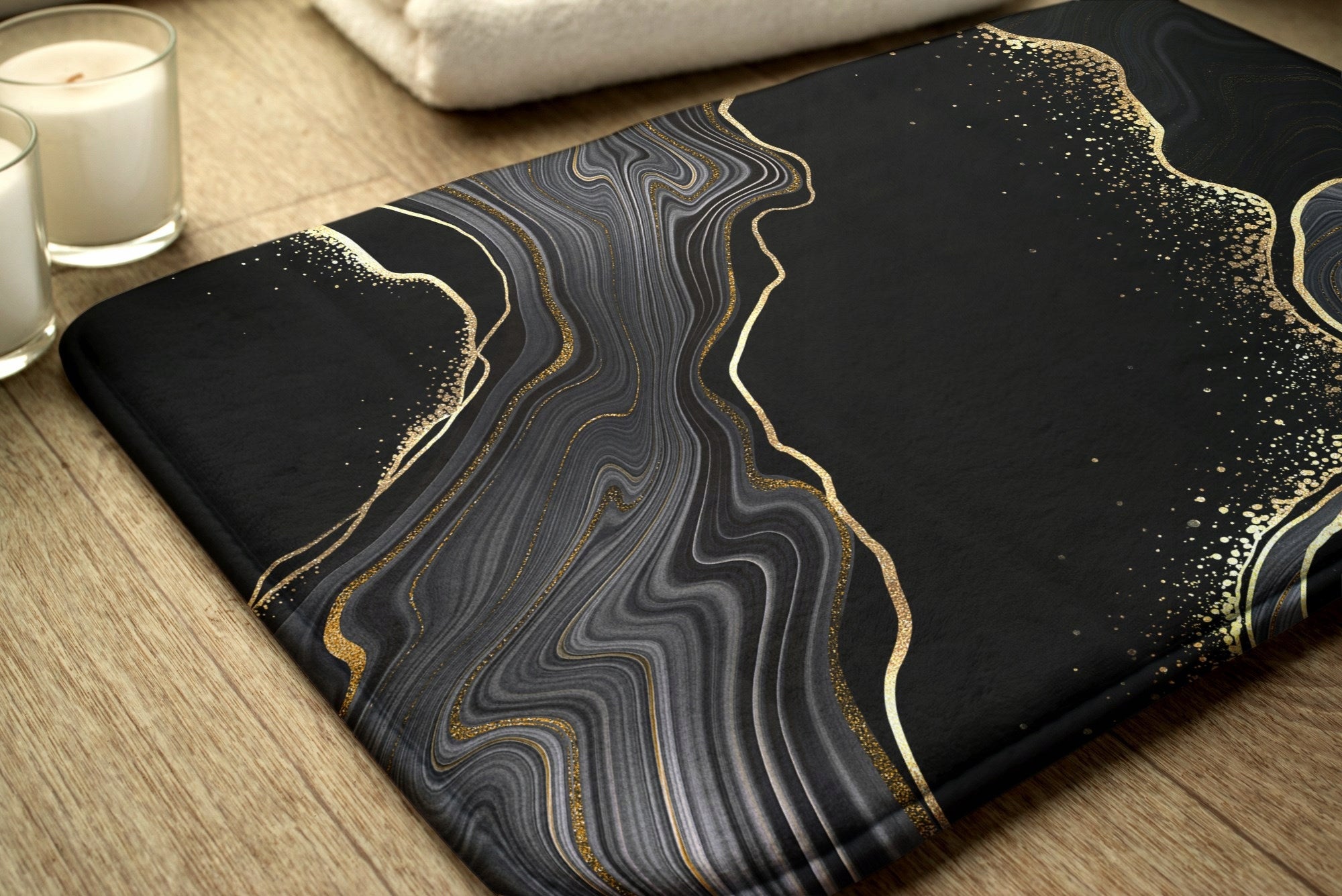 Decorative Bathroom Rug 75x45 Black Marble Length 45 cm