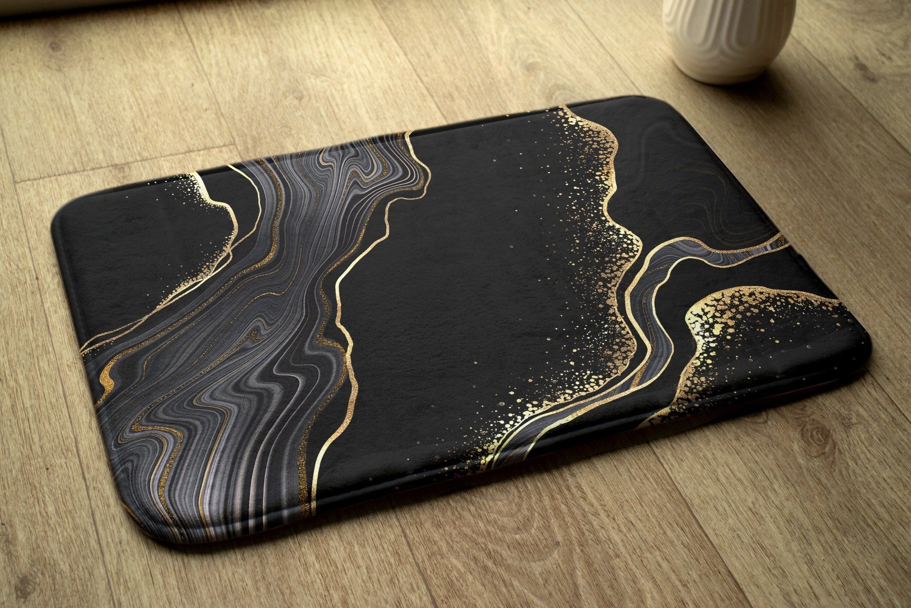 Decorative Bathroom Rug 75x45 Black Marble Packaging status original