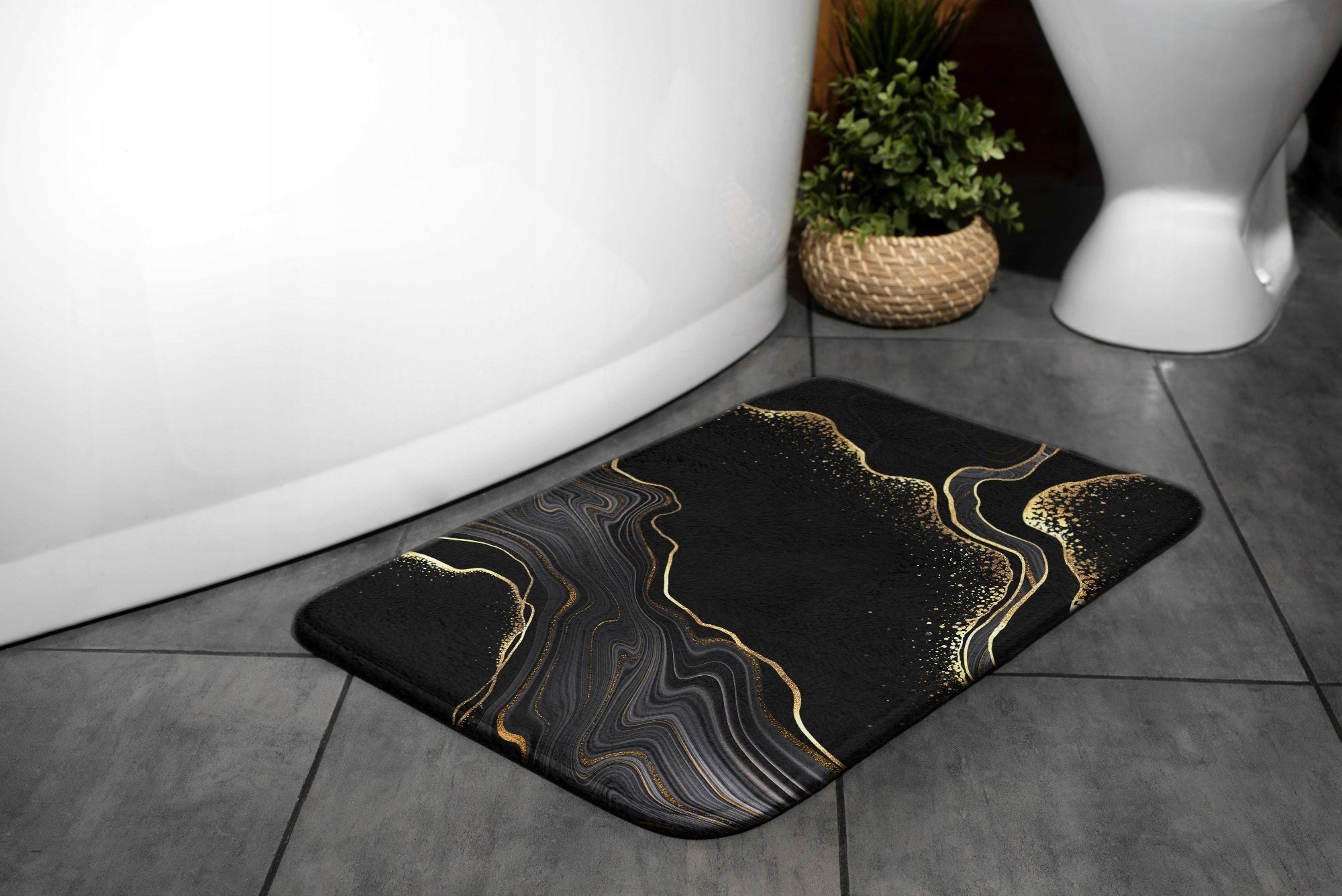 Decorative Bathroom Rug 75x45 Black Marble Product width 75 cm