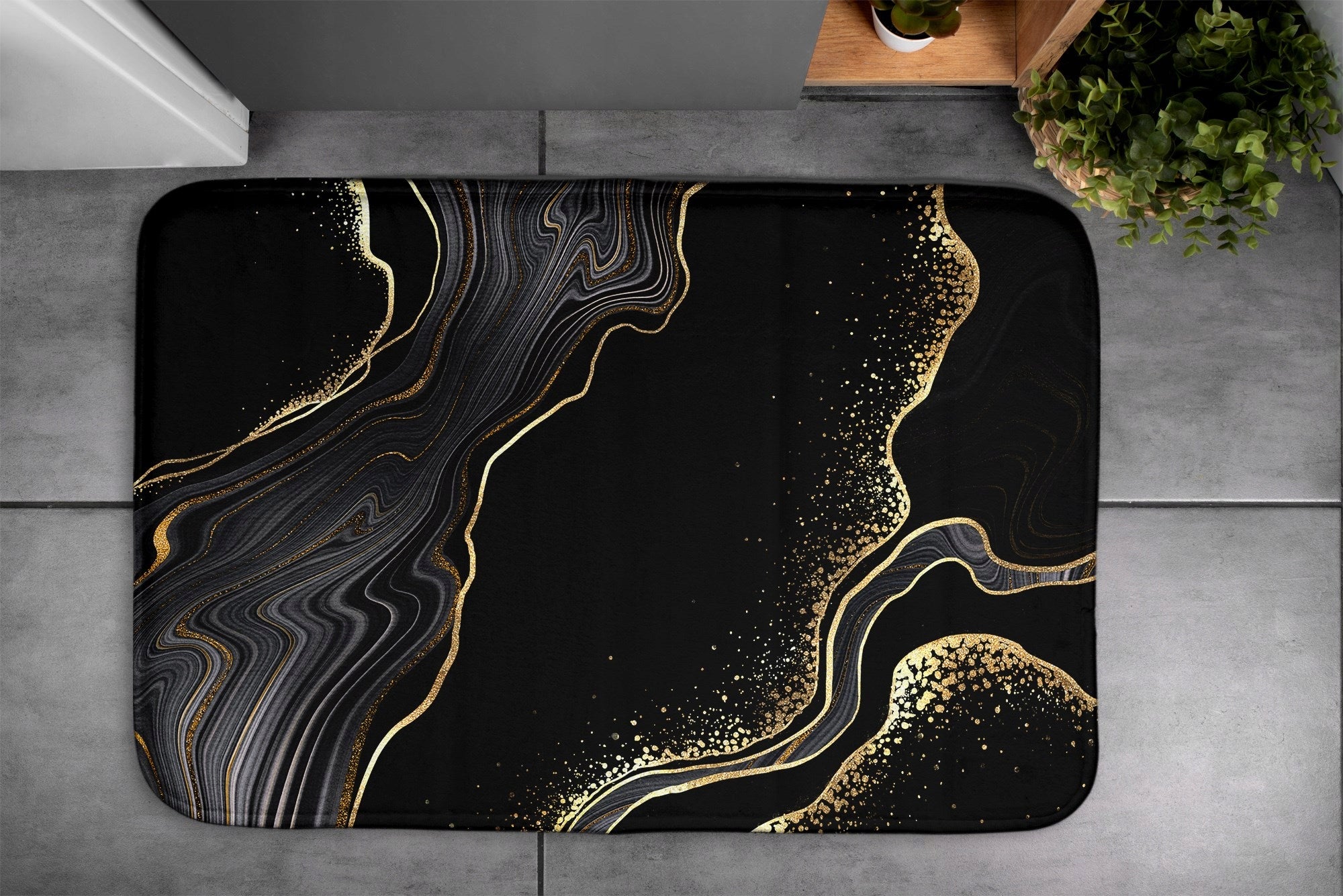 Decorative Bathroom Rug 75x45 Black Marble Thickness 10 mm
