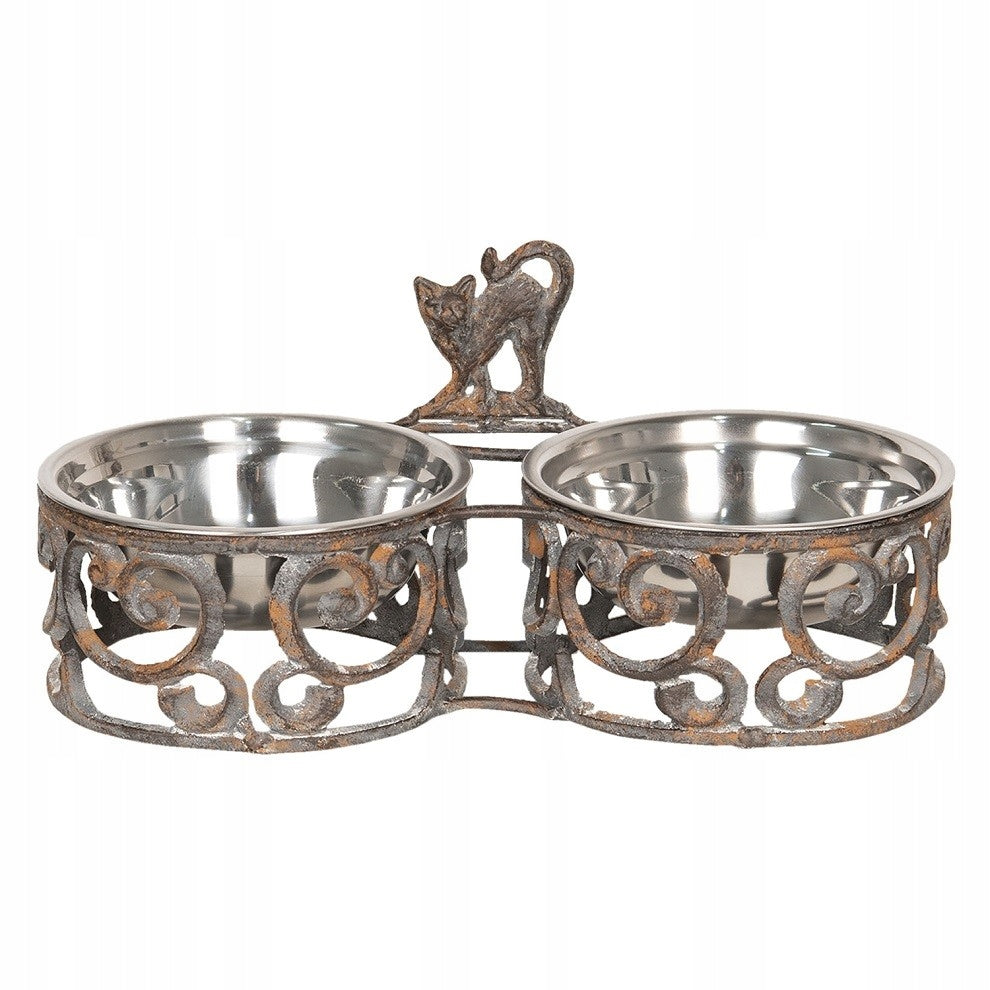 Decorative Cat Bowl Double Clayre & Eef