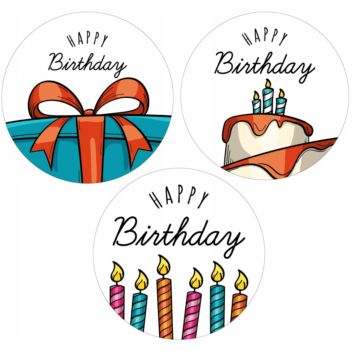 Decorative stickers birthday labels HAPPY BIRTHDAY 5cm 60pcs