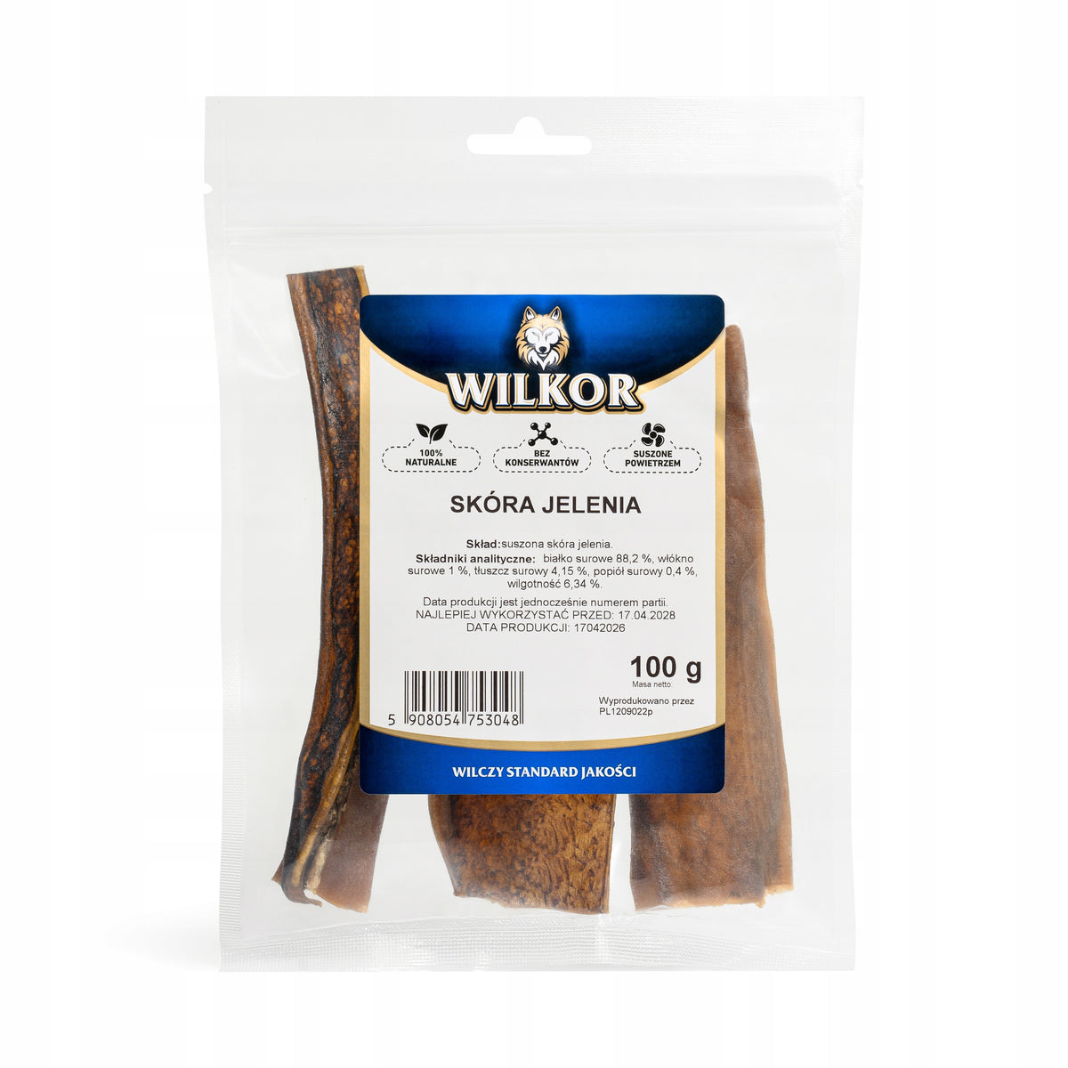 Deer skin for dog dried hard teether 100g WILKOR