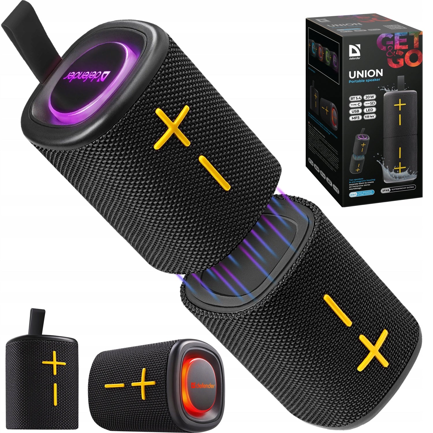 Defender UNION Bluetooth 20W MP3/SD/USB/RGB/IPX6 speaker Packaging status original