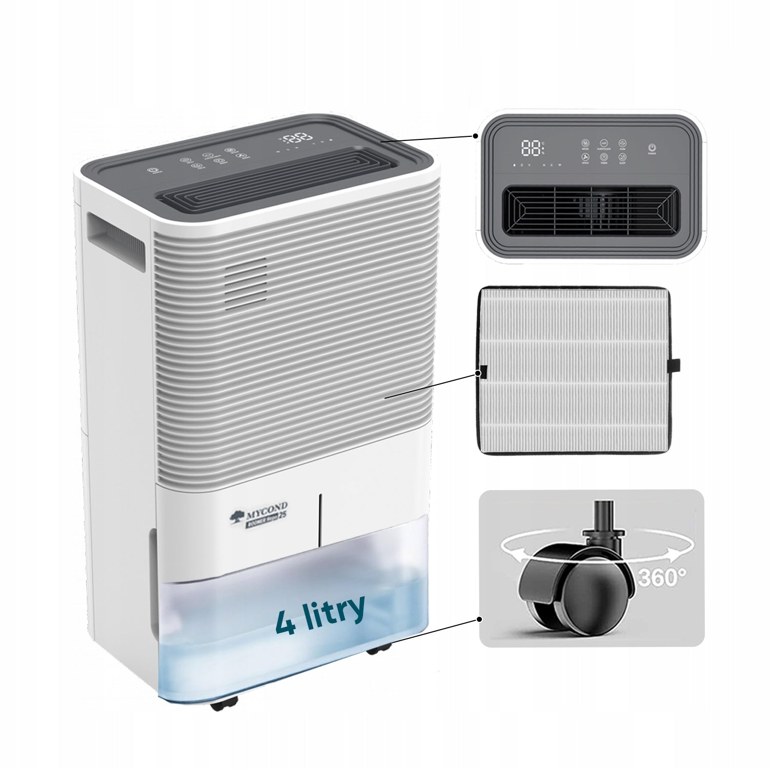 Dehumidifier with HEPA filter MYCOND Roomer 25L/24h Wi+Fi + Timer Model Roomer HEPA 25