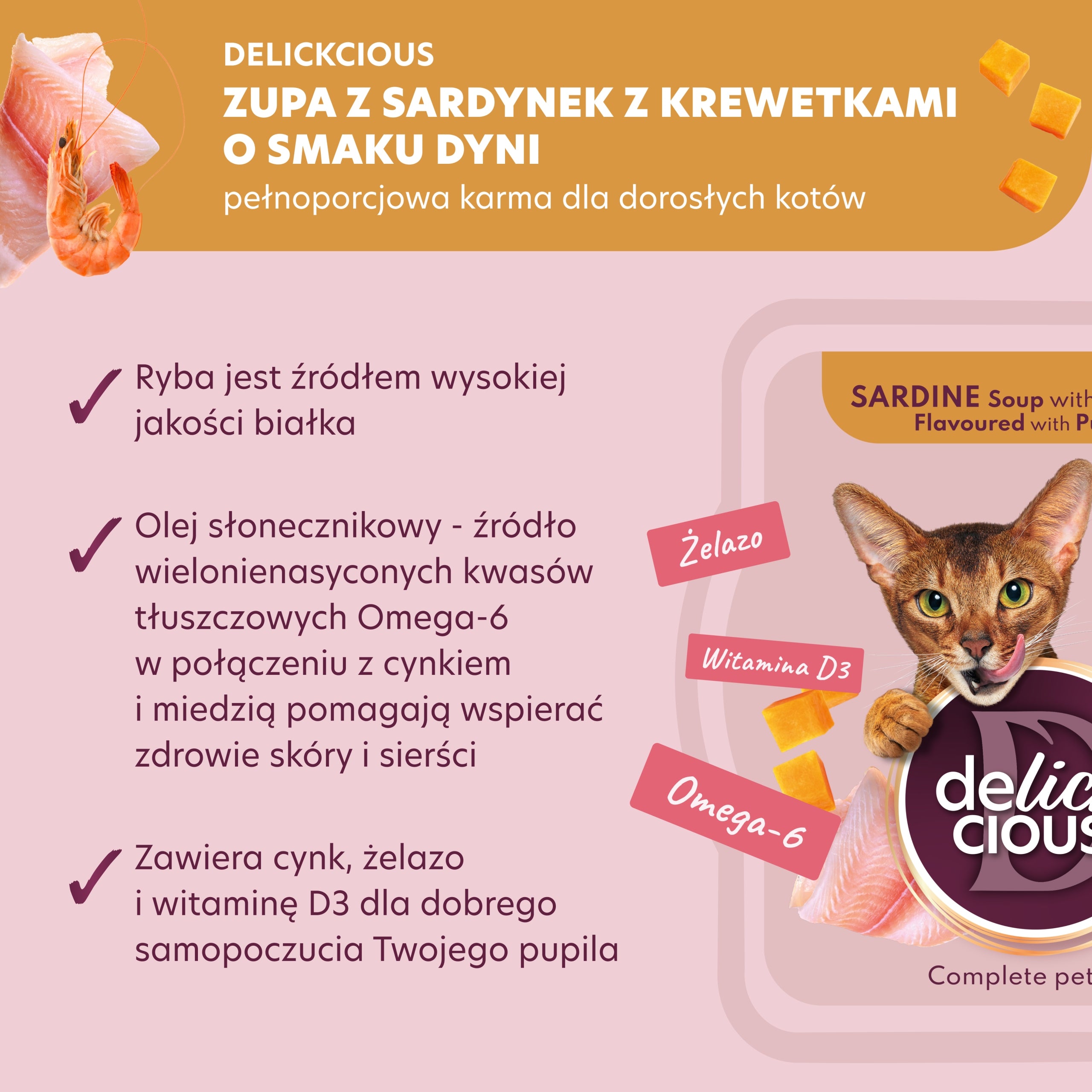Delickcious Adult Cat Soup Sardine & Shrimp with Pumpkin 12x80g Manufacturer code 4820269141704