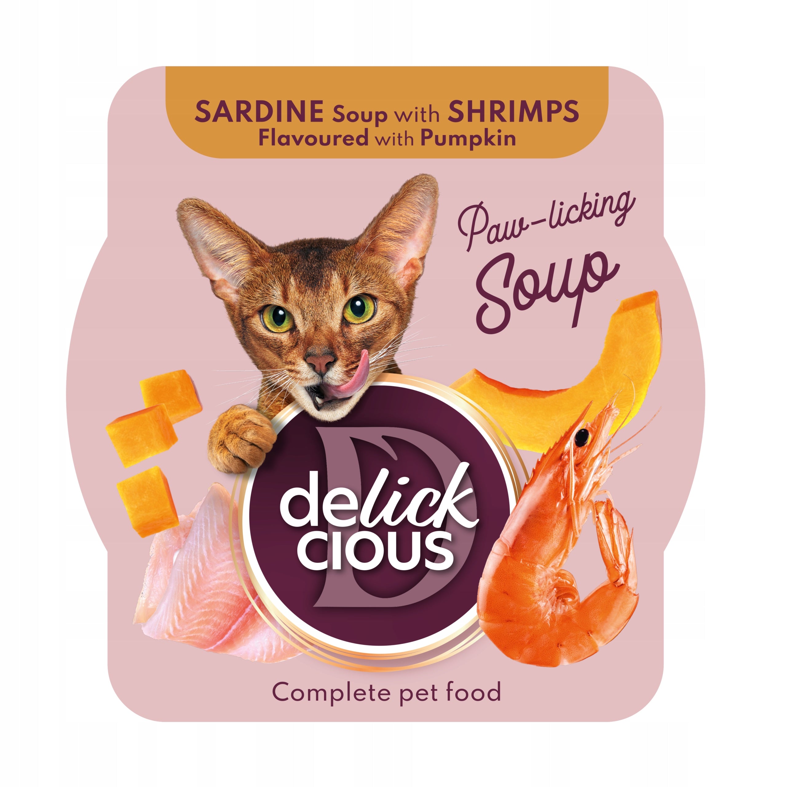 Delickcious Adult Cat Soup Sardine & Shrimp with Pumpkin 12x80g Packaging status original