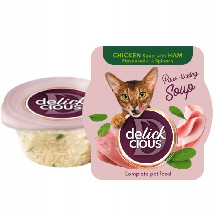 Delickcious Cat Soup with Chicken, Ham and Spinach 80g