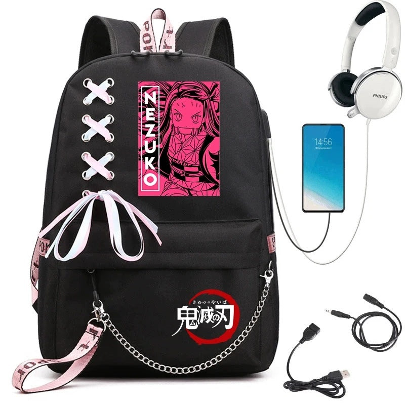 Demon Slayer Anime Print Backpack Casual School Bookbag Lig