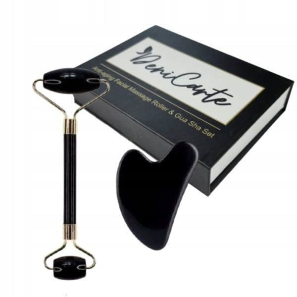 Deni Carte Jade Roller + gua sha stone face massage stone black