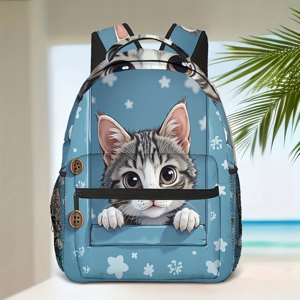 Denim Cute Cat Backpack School Travel Adjustable Straps