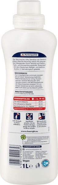 Denkmit Ultra Sensitive Hypoallergenic Fabric Rinse Liquid 1L Packaging status original