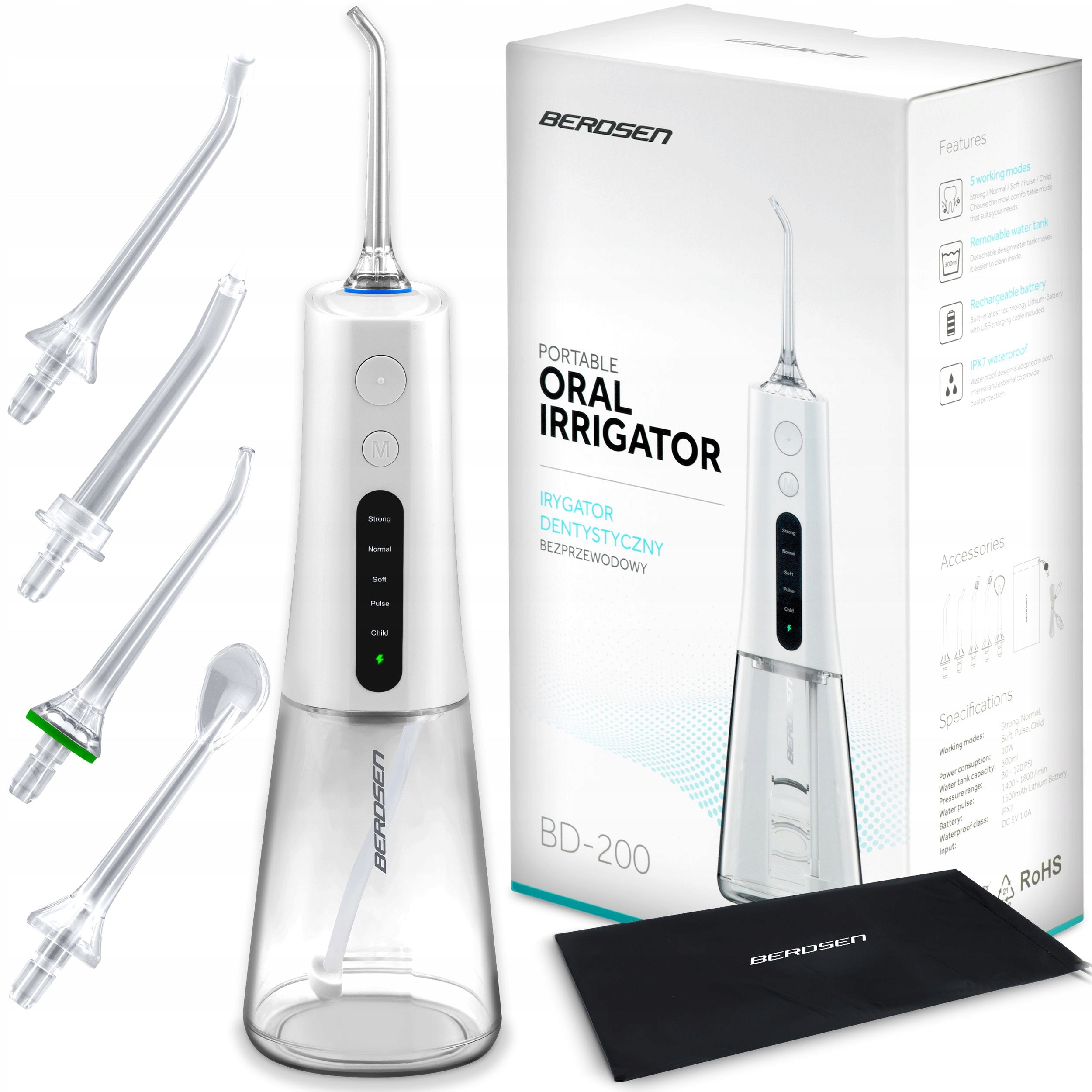 Dental Wireless Tooth Irrigator BERDSEN 5 Modes 5 Tips