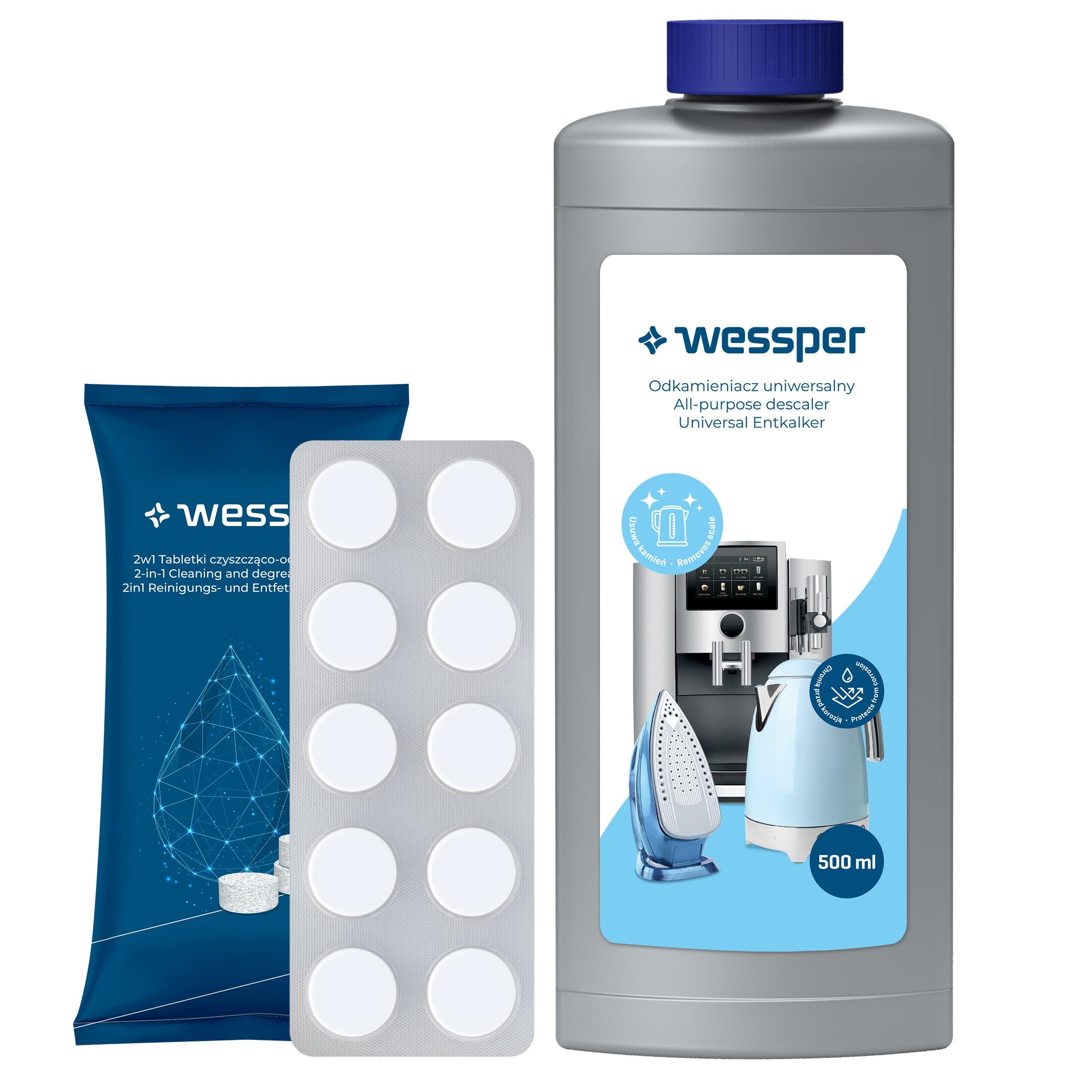 Descaler Wessper 500ml for coffee machine + degreasing tablets