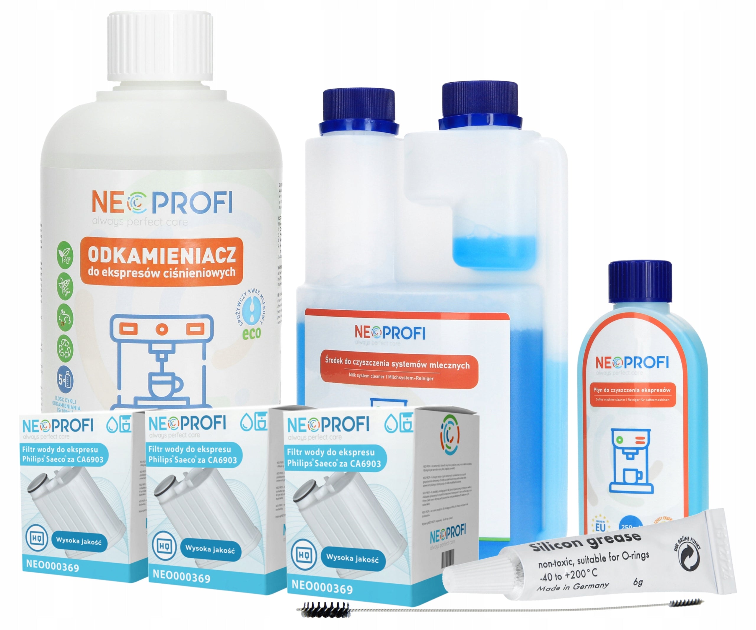 Descaling and cleaning preparations 3x water filters of Saeco machines