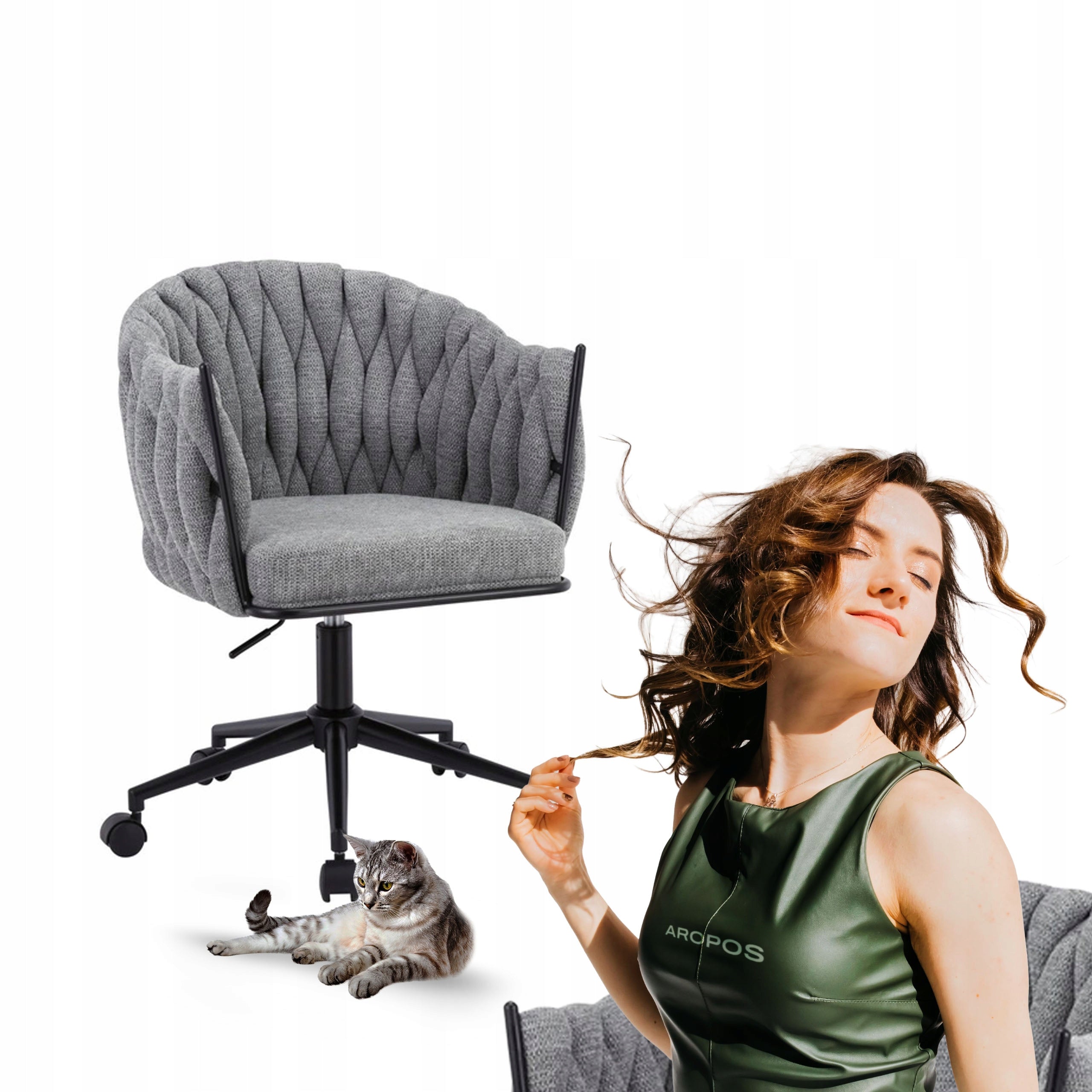 Designer swivel chair braided ROSA grey