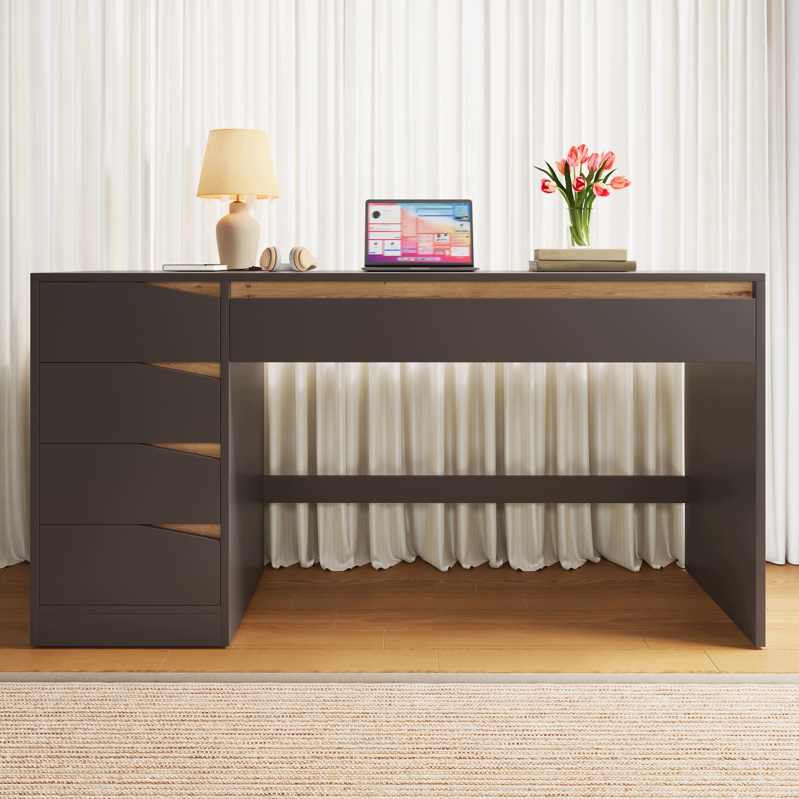 Desk 140x50 5 Drawer Grey Oak Spacious Modern Packaging status original