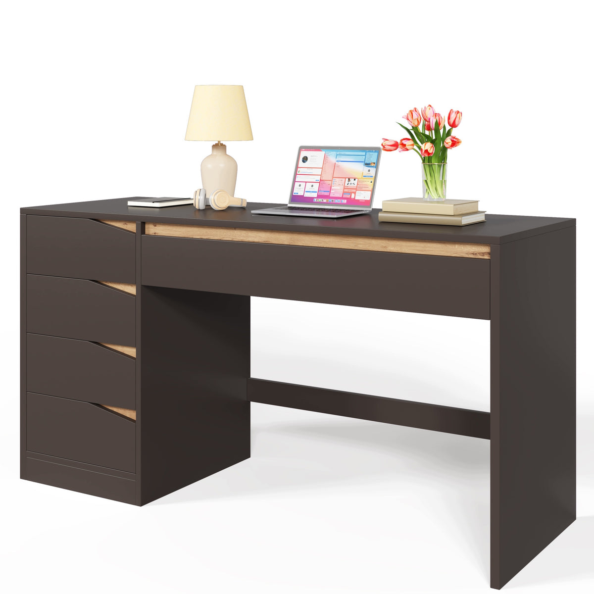 Desk 140x50 5 Drawer Grey Oak Spacious Modern