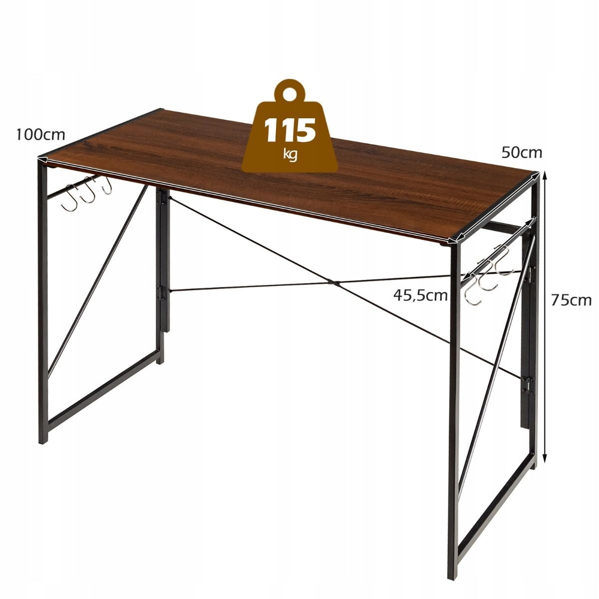 Desk 75 cm x 100 cm x 50 cm shades of brown Brand Costway